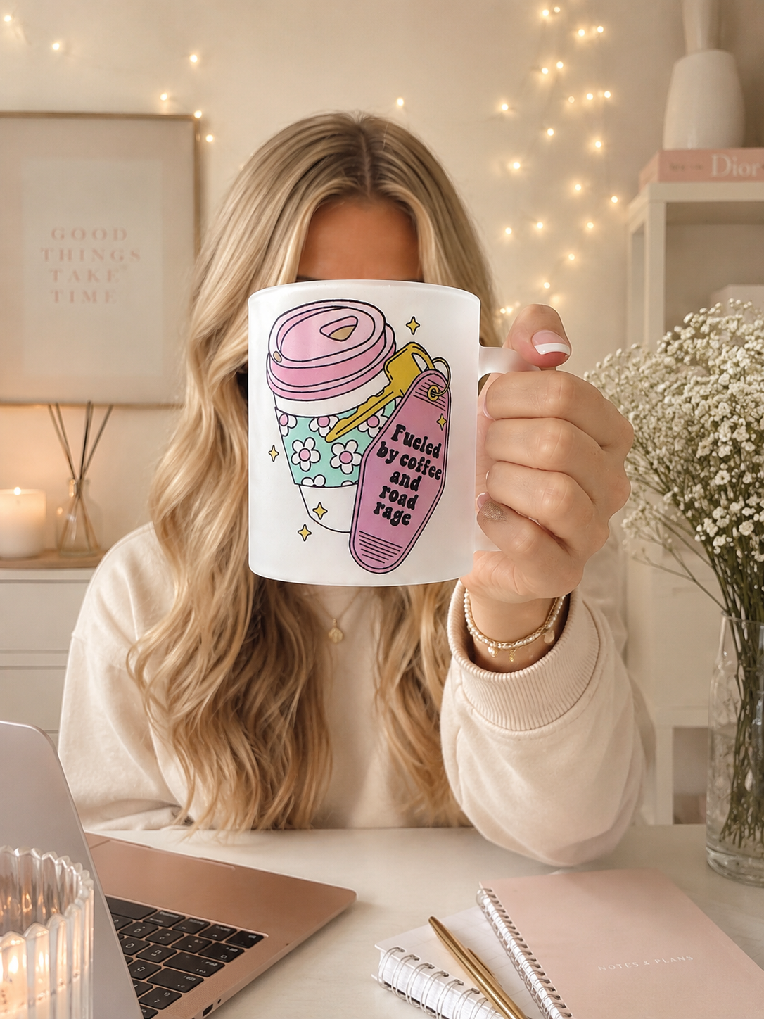 Funny Road Rage Frosted Glass Mug 11oz – "Fueled By Coffee And Road Rage" Novelty Coffee Cup | Printed In House
