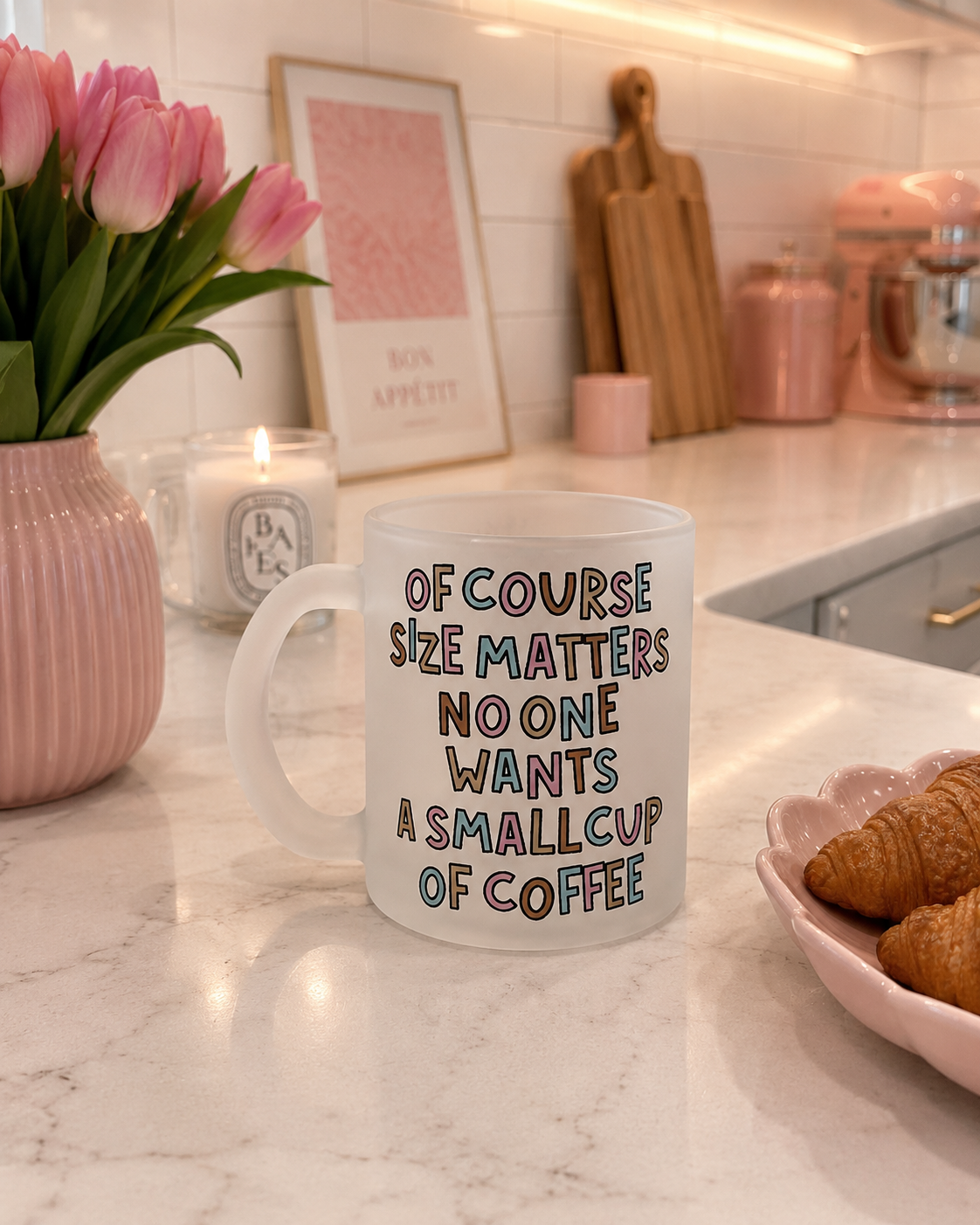 Funny Coffee Lover Frosted Glass Mug 11oz – "Of Course Size Matters" Novelty Coffee Cup | Printed In House