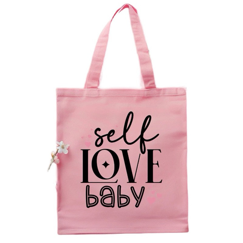 'Self Love Baby' Print Pink Tote Bag