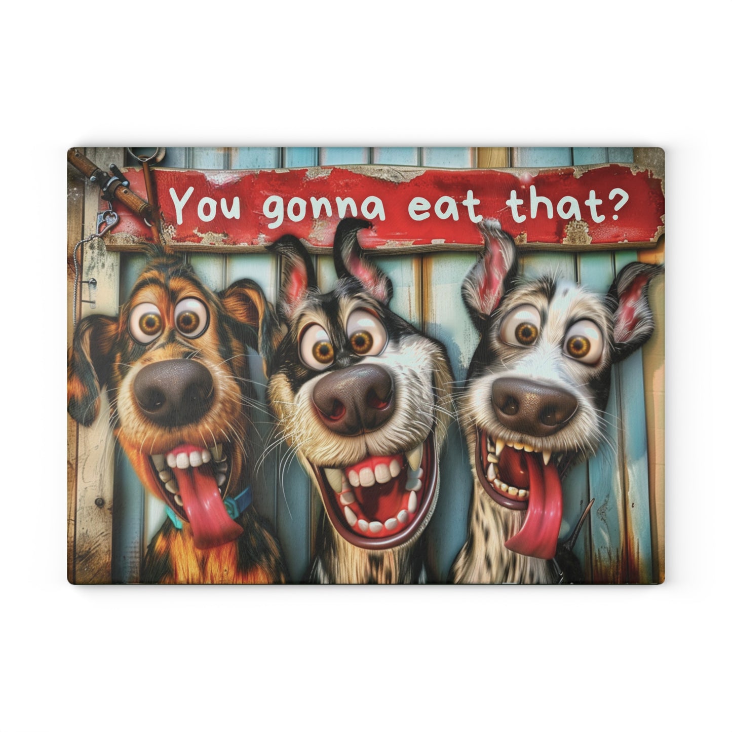 Novelty Dog 'You Gonna Eat That' Kitchen Cutting Tempered Glass Chopping Board