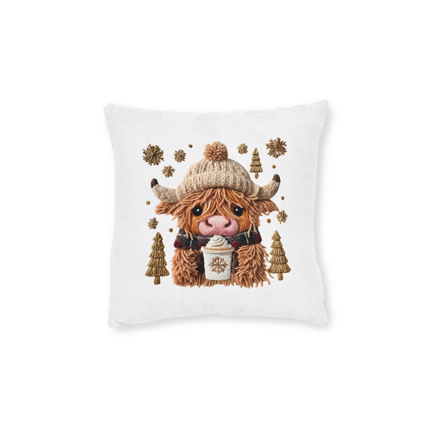 Highland Cow Yarn Christmas Cushion Cover