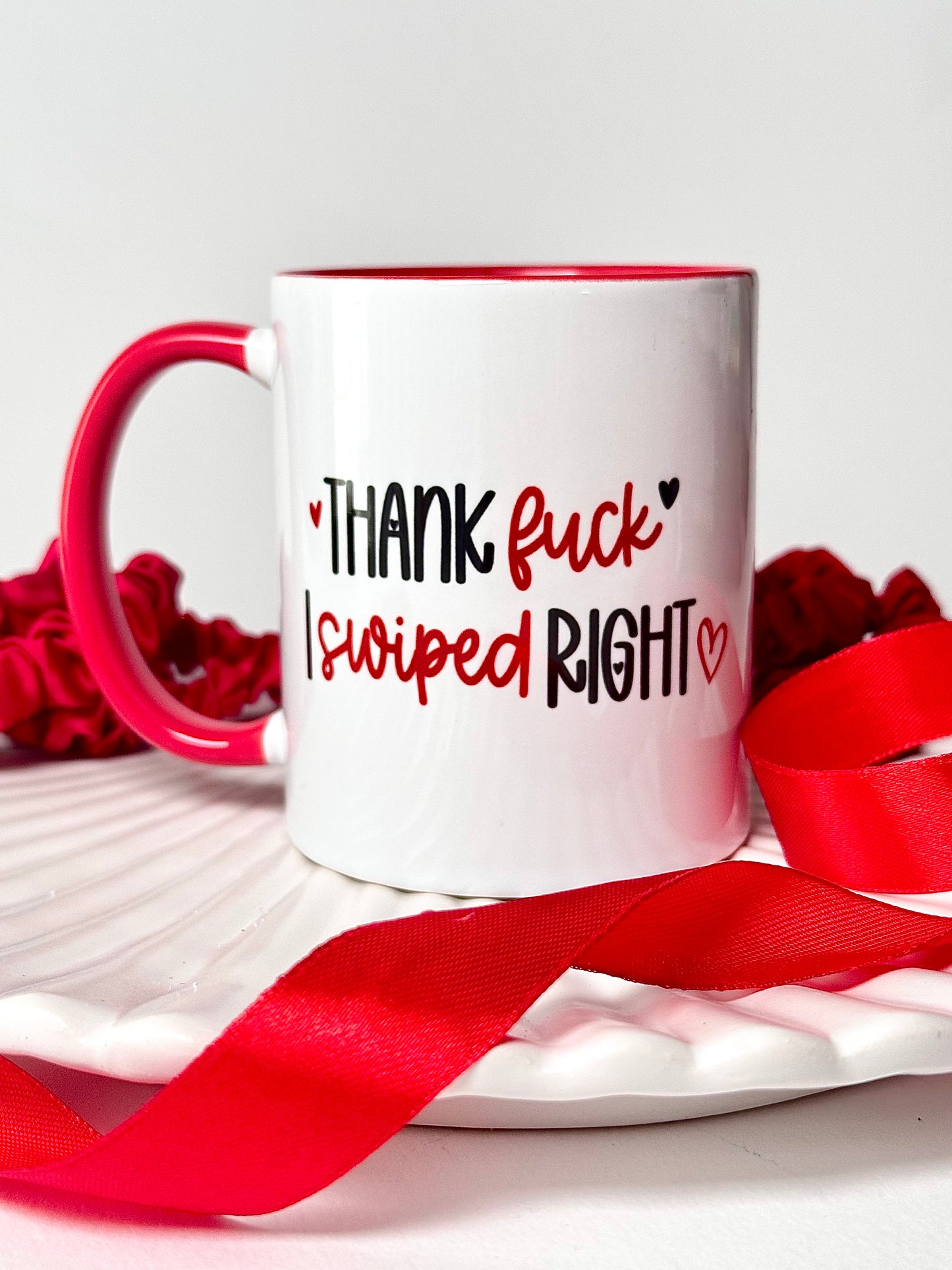 'Thank F^^k I Swiped Right' Red Handle Mug