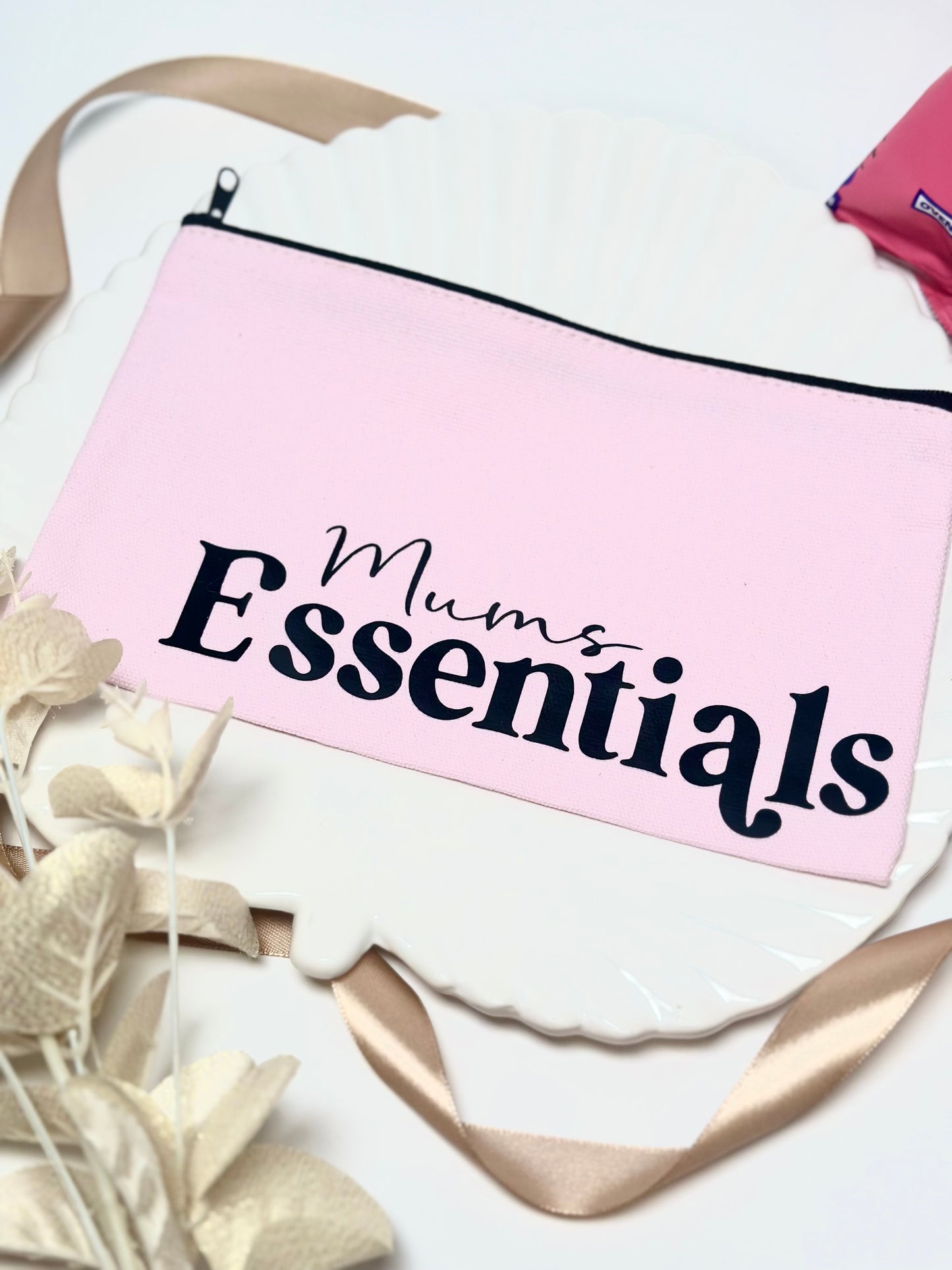 'Mum's Essentials' Pink & Black Zip Pouch