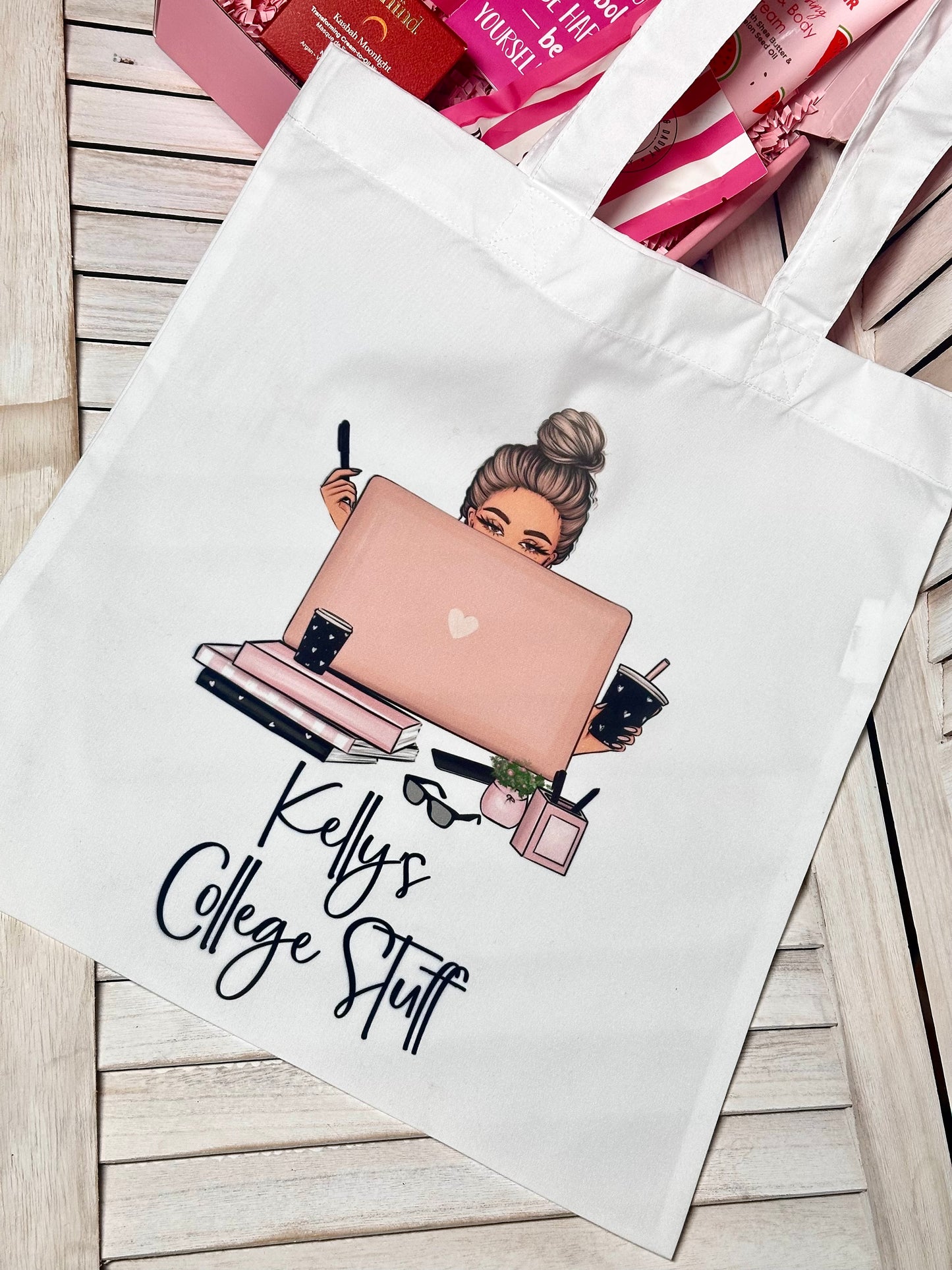 Personalised College / Work / Uni Printed Tote & Gift Box Set ( Choose Avatar )