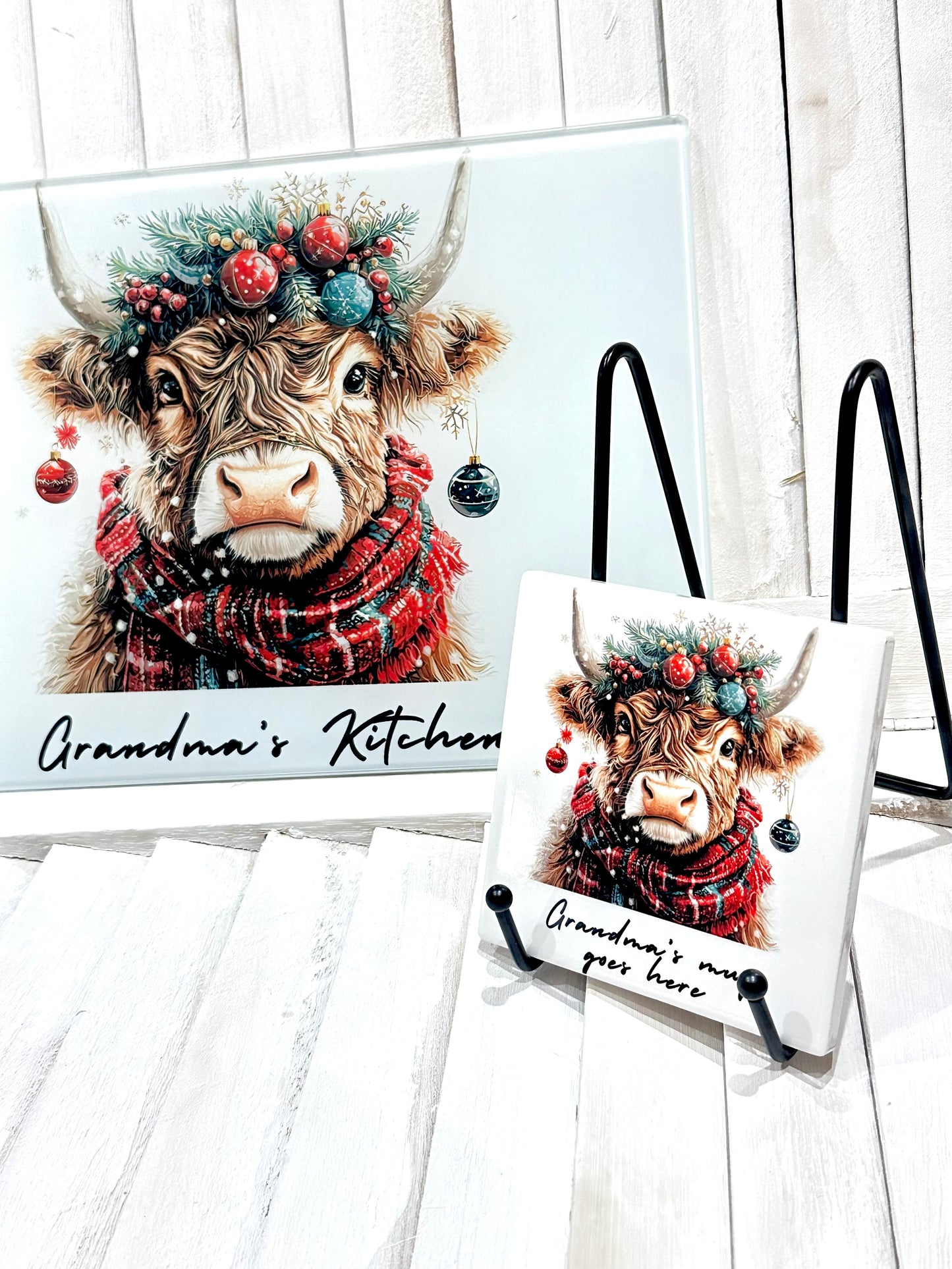 Personalised Christmas Highland Cow Ceramic Coaster