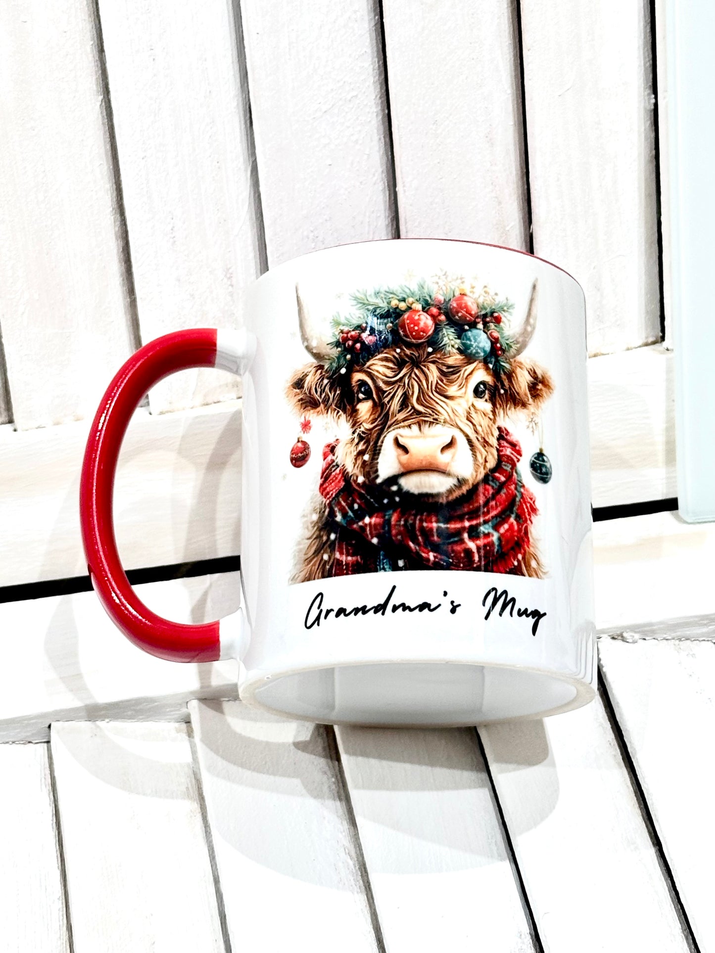 Personalised Christmas Highland Cow 11oz Mug