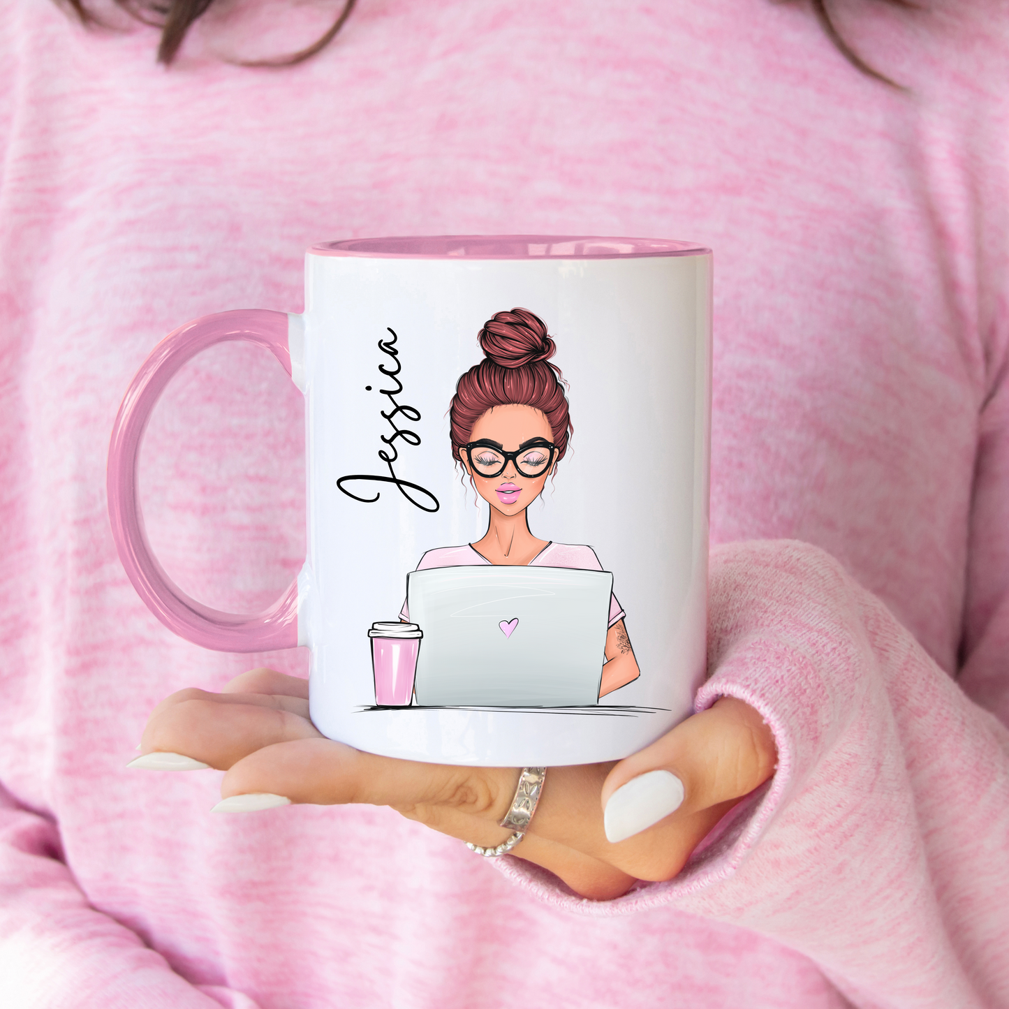 Personalised Working Girl Mug (choose hair colour)