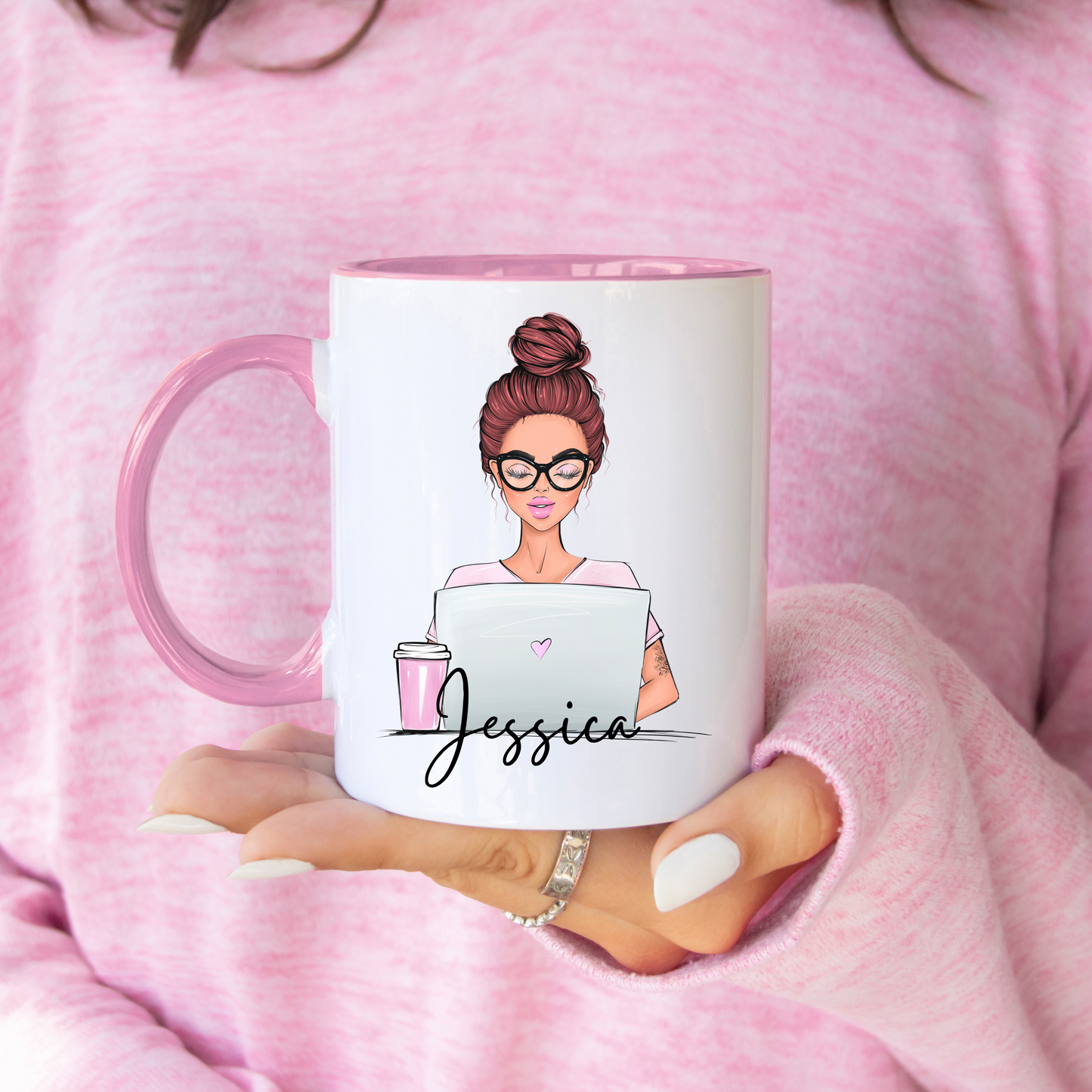 Personalised Girl Working Mug (choose hair colour)