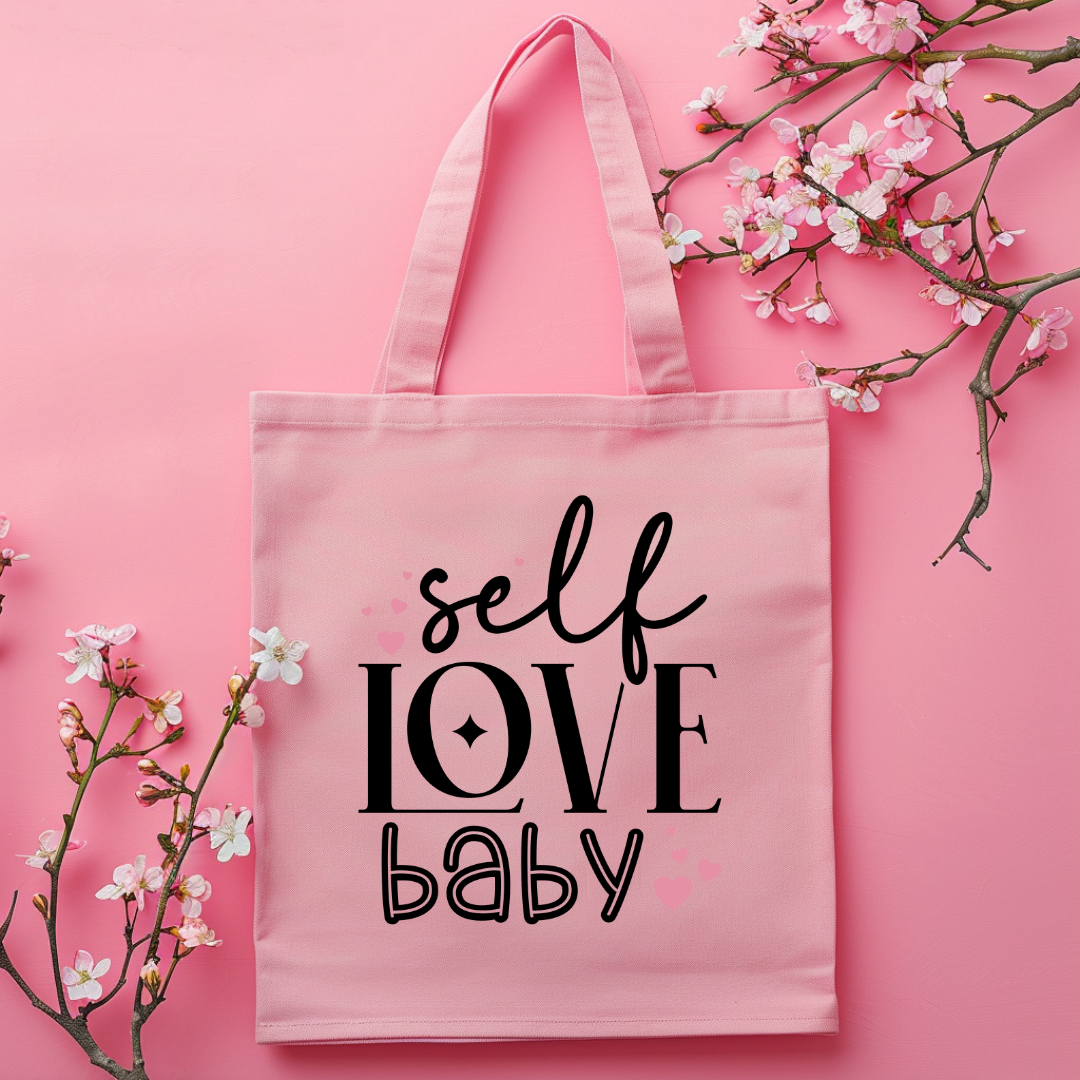 'Self Love Baby' Print Pink Tote Bag