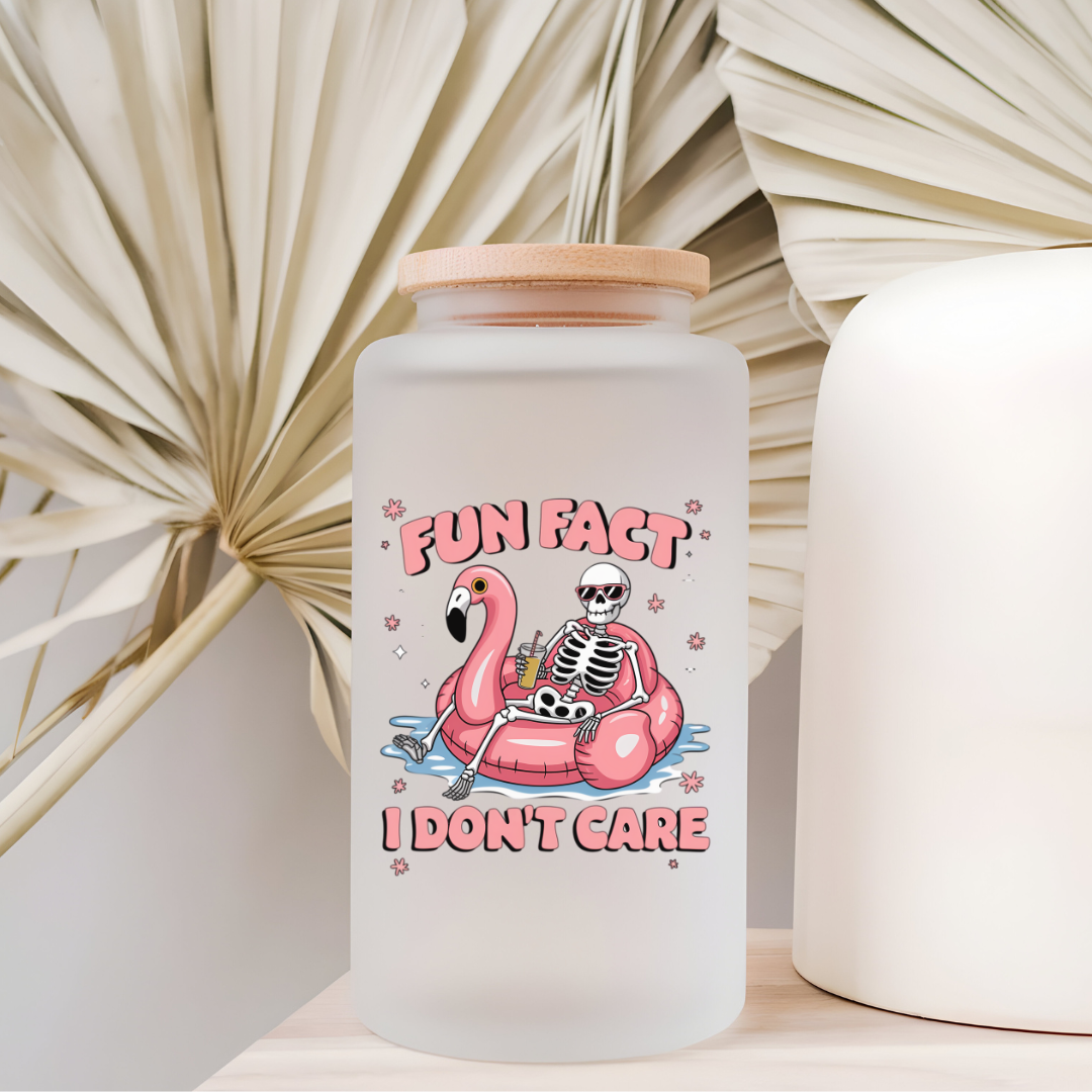 'Fun Fact, I Don't Care' Frosted Tumbler Can With Straw