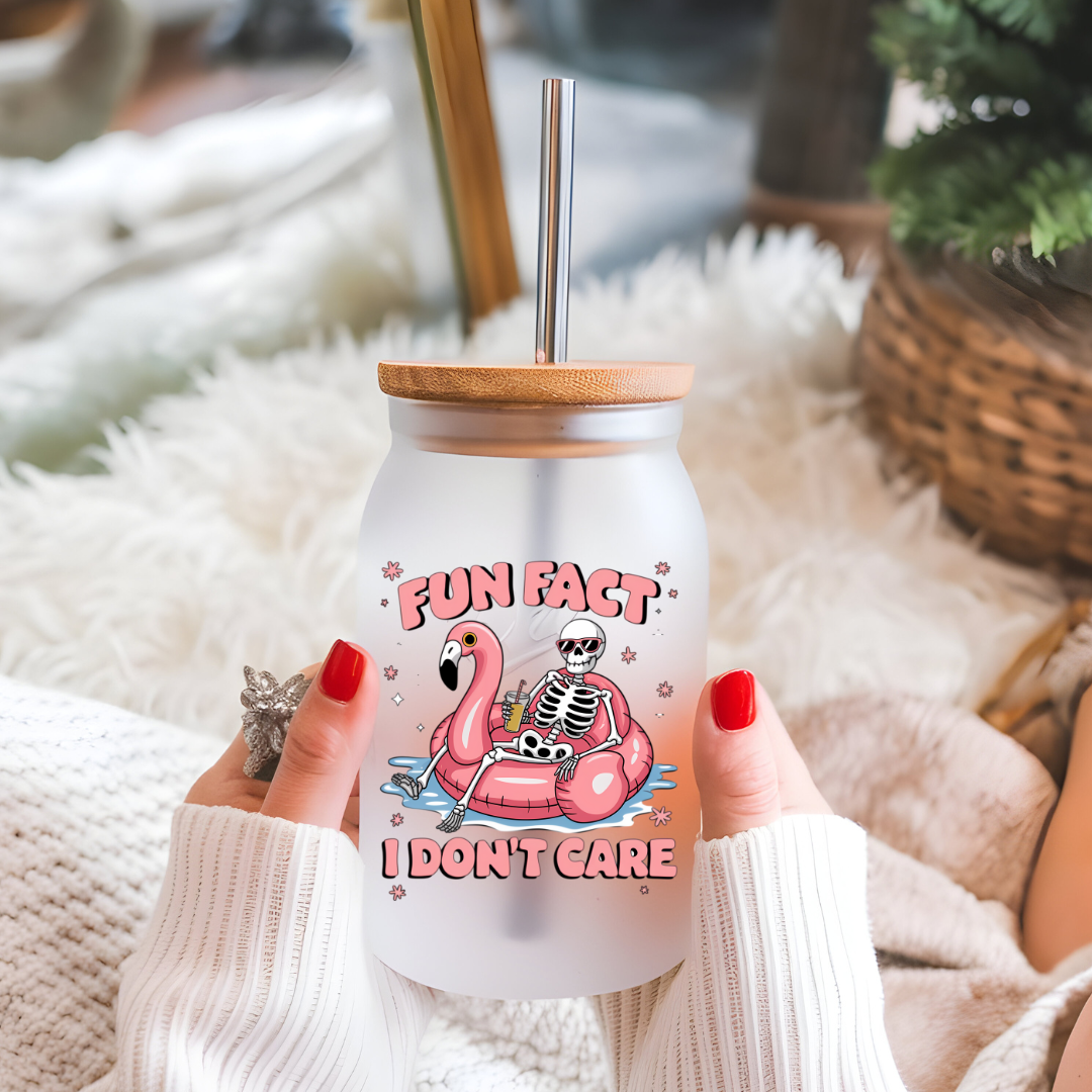 'Fun Fact, I Don't Care' Frosted Tumbler Can With Straw