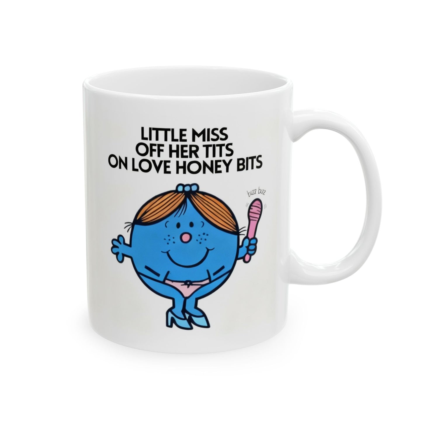 Novelty ' Little Miss Off Her Tits On Love Honey Bits' Funny Valentines Mug / Coaster