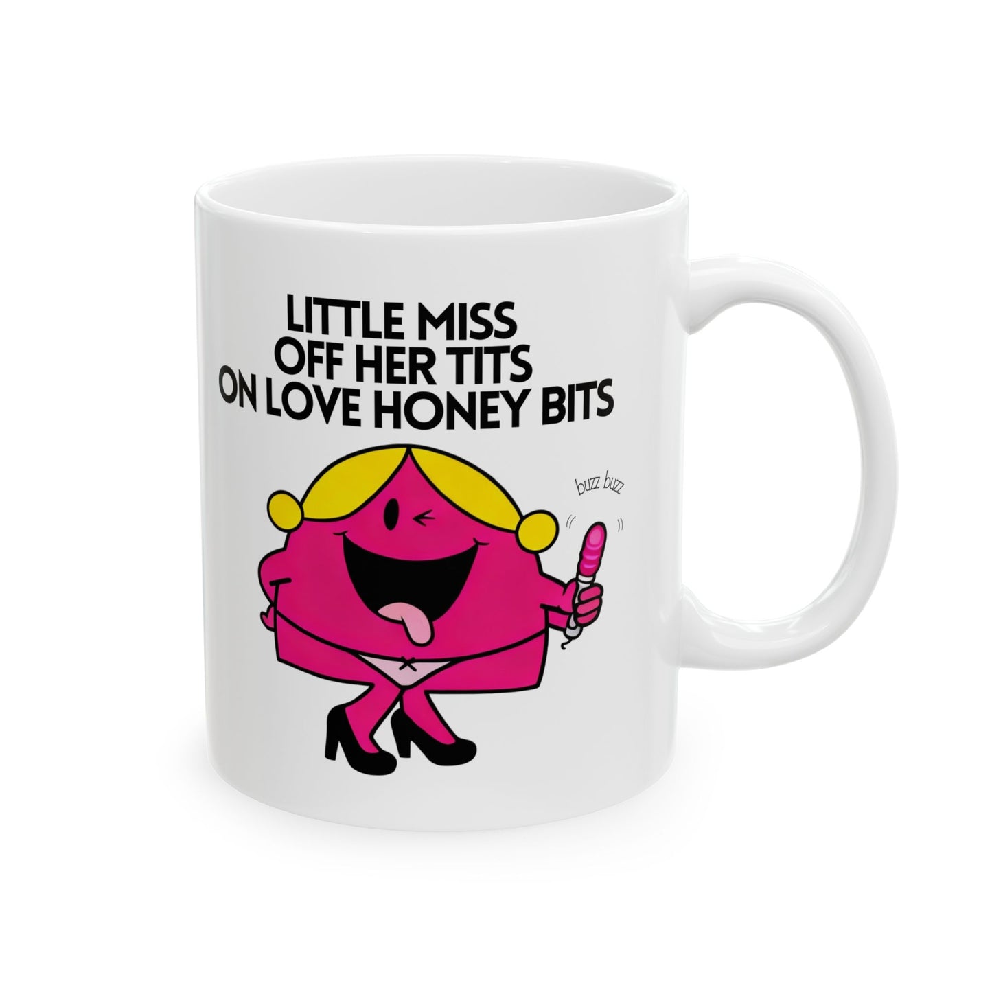 Novelty 'Little Miss Off Her Tits On Love Honey Bits' Funny Valentines Mug / Coaster