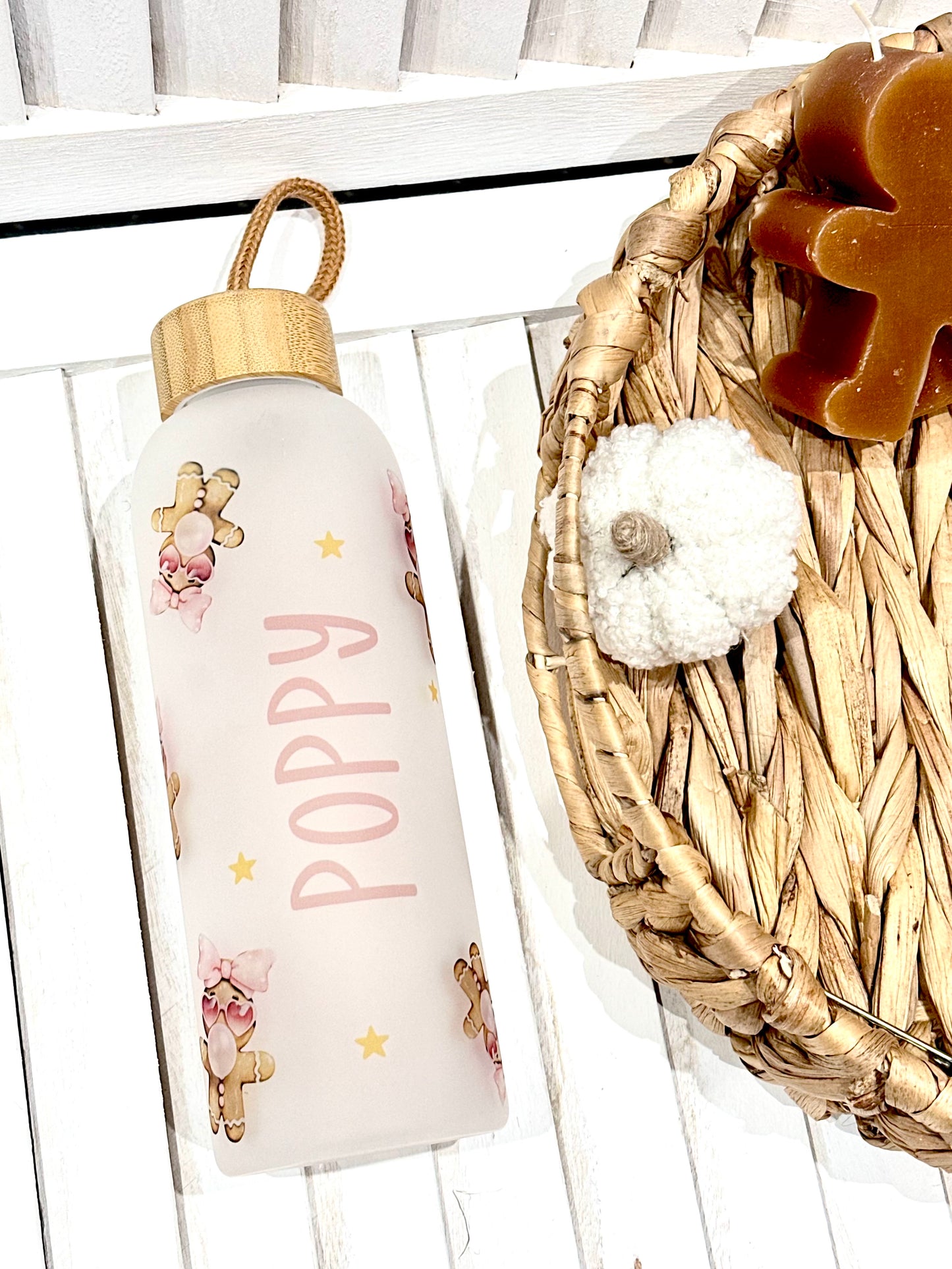 Personalised Bubble Gingerbread Frosted Water Bottle With Bamboo Lid