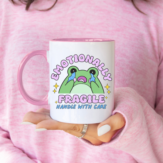 'Emotionally Fragile, Handle With Care' Heart Handle Mug