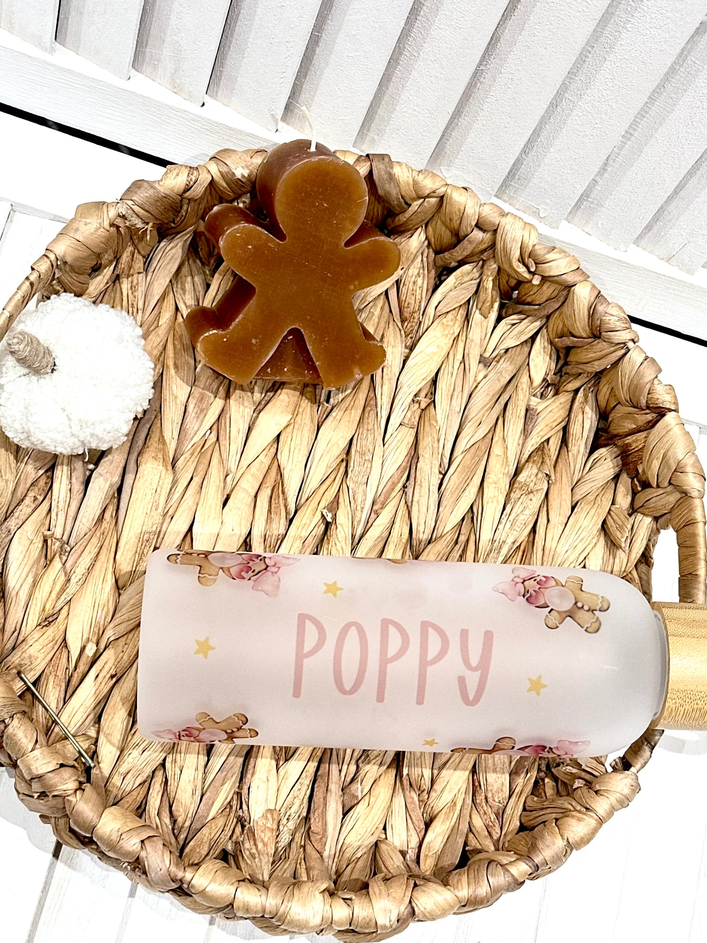 Personalised Bubble Gingerbread Frosted Water Bottle With Bamboo Lid