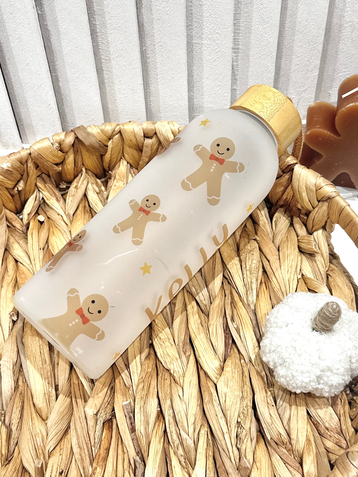 Personalised Gingerbread Frosted Water Bottle With Bamboo Lid - 25oz