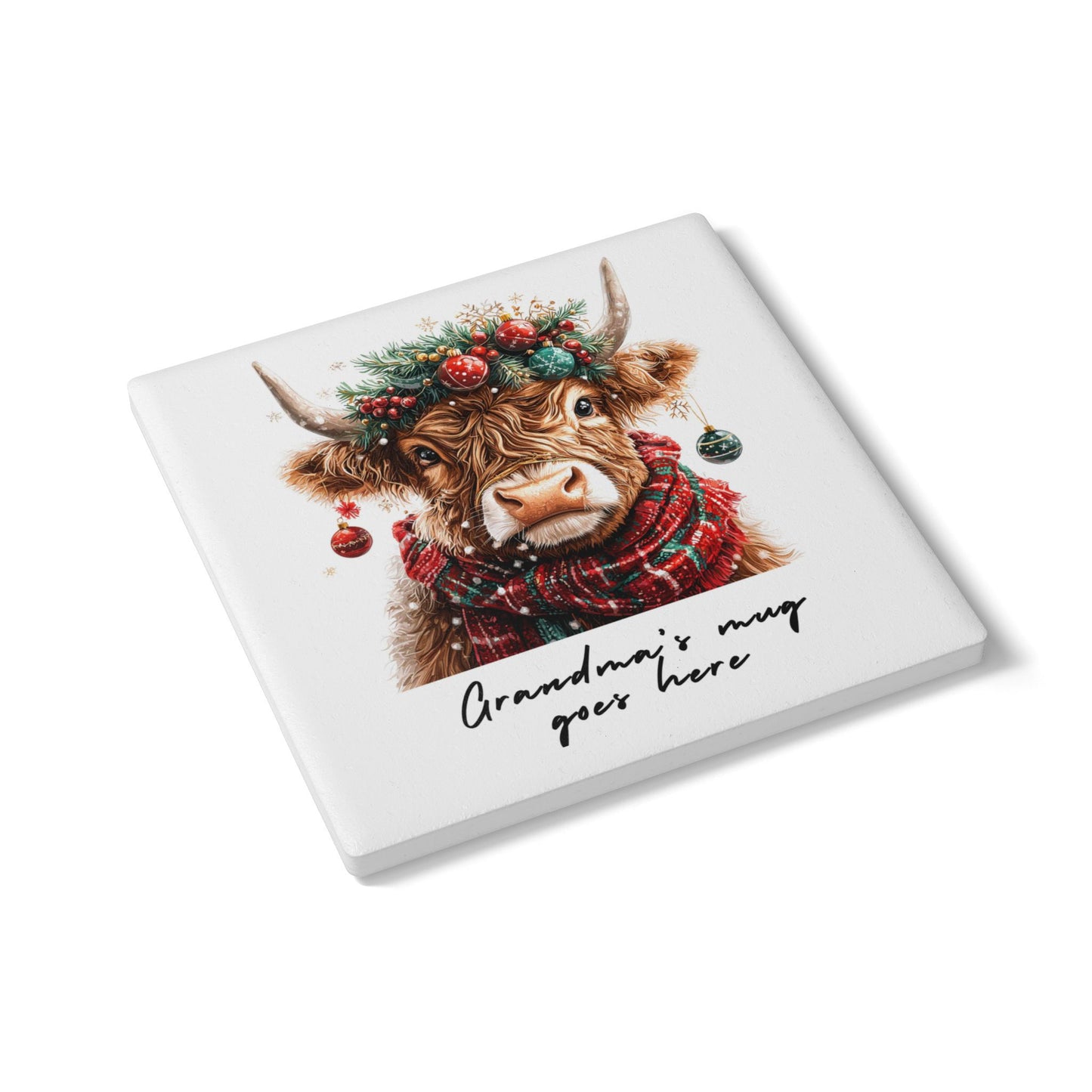 Personalised Christmas Highland Cow Ceramic Coaster