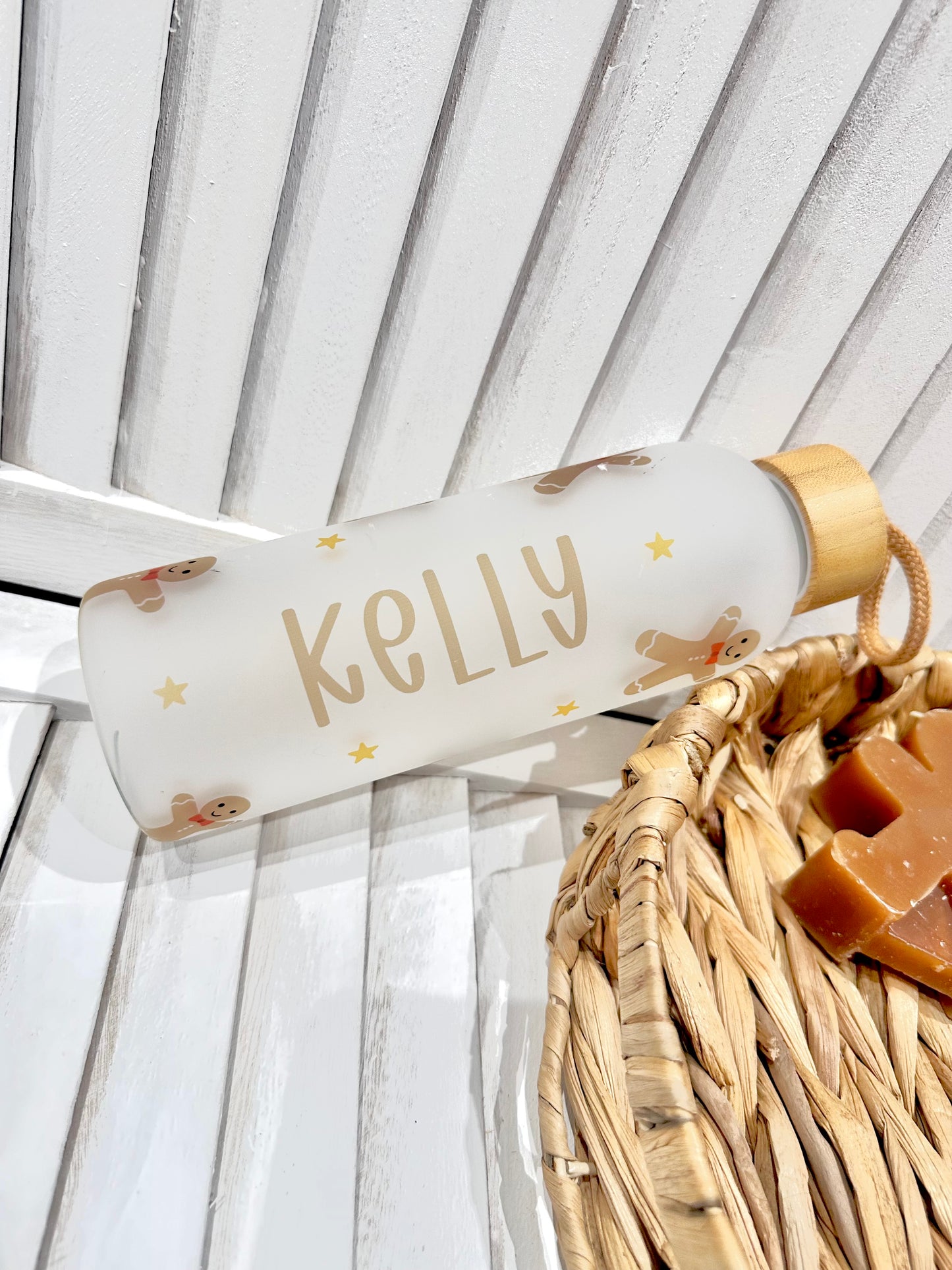 Personalised Gingerbread Frosted Water Bottle With Bamboo Lid - 25oz