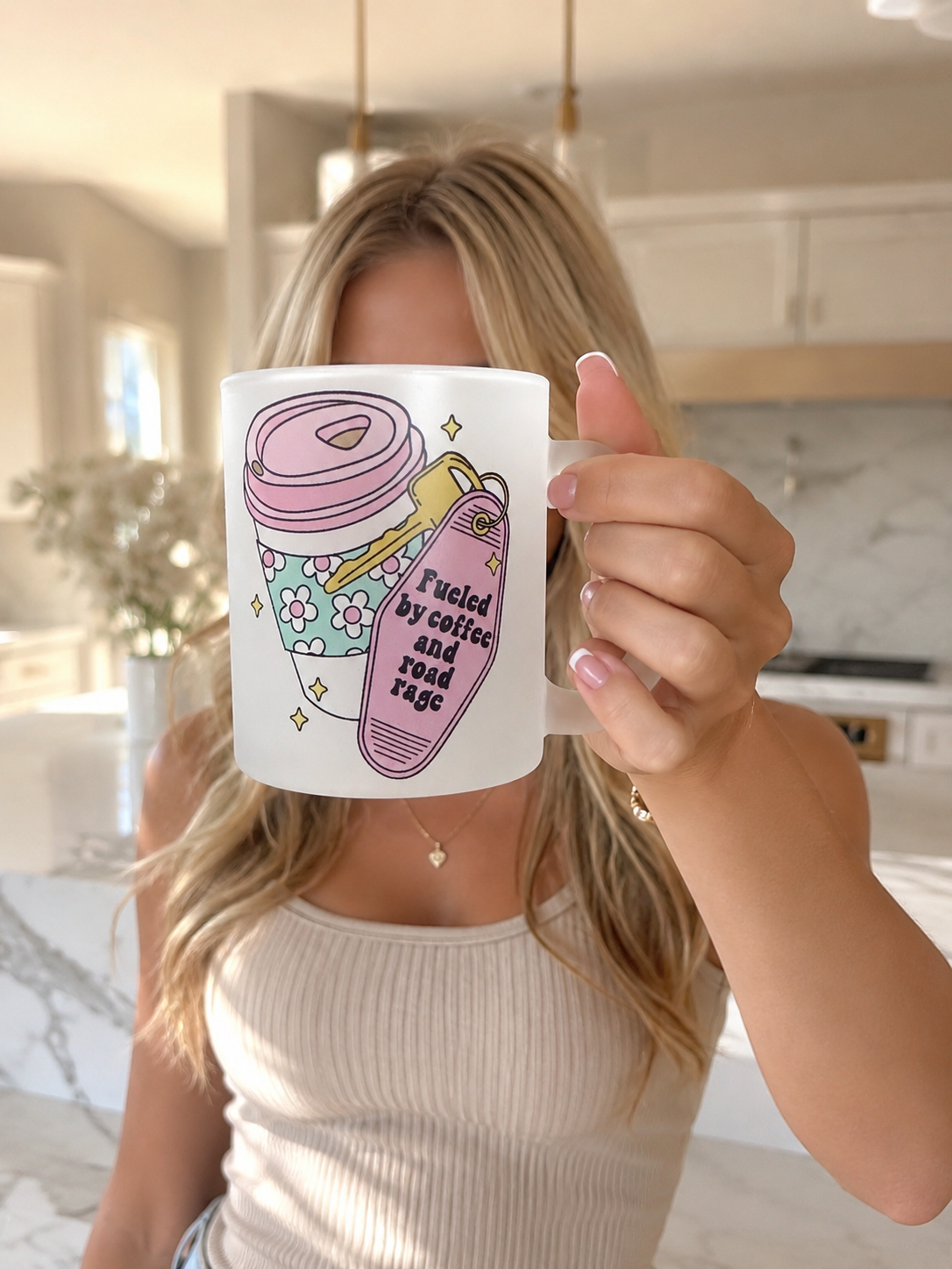 Funny Road Rage Frosted Glass Mug 11oz – "Fueled By Coffee And Road Rage" Novelty Coffee Cup | Printed In House