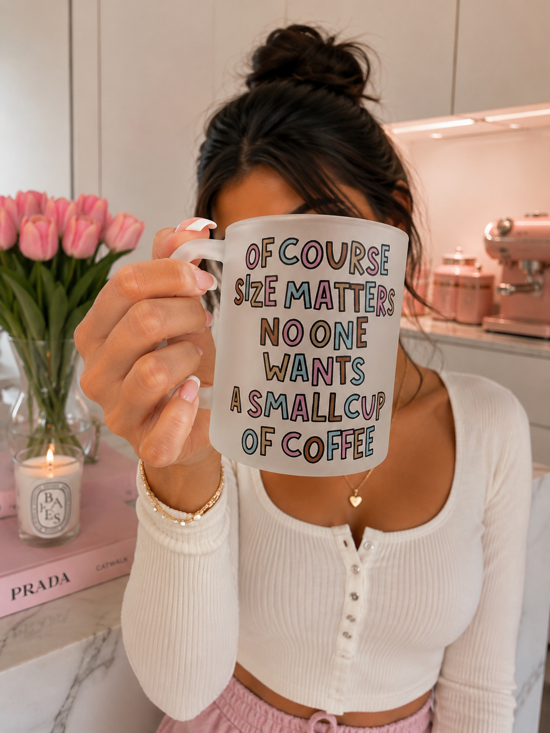 Funny Coffee Lover Frosted Glass Mug 11oz – "Of Course Size Matters" Novelty Coffee Cup | Printed In House