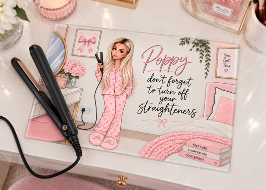 Personalised Girly Novelty 'Don't Forget To Turn Off You're Straighteners' Temper Glass Board