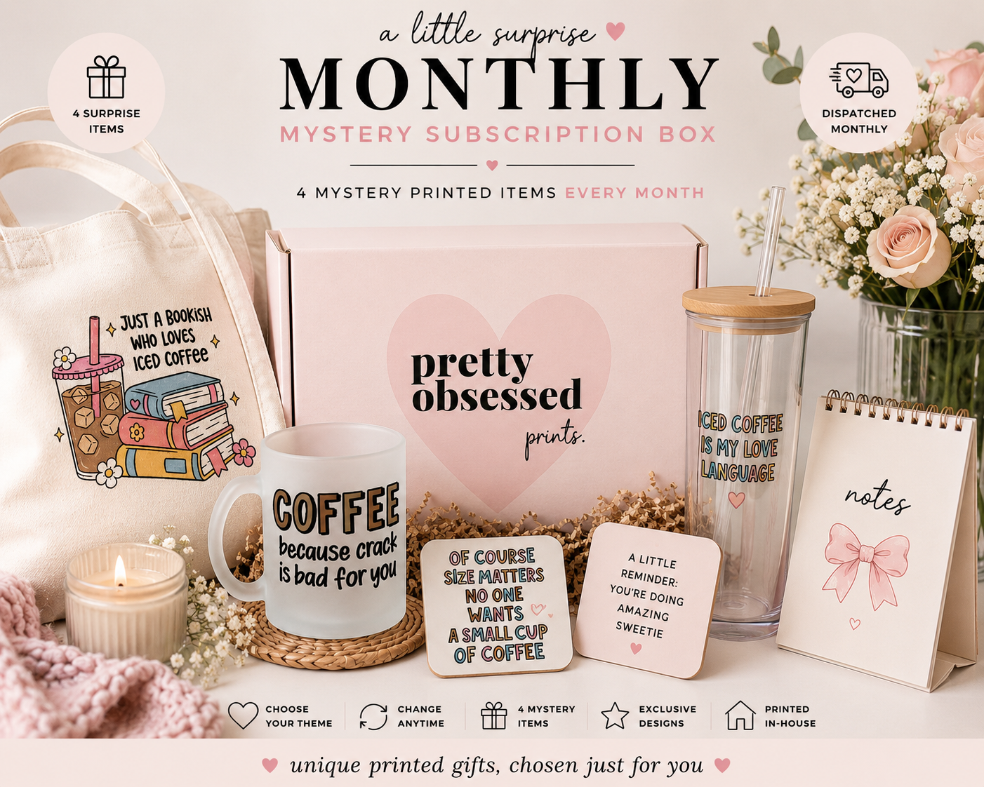 Pretty Obsessed Prints Monthly Mystery Subscription Box | 4 Surprise Printed Items