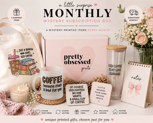 Pretty Obsessed Prints Monthly Mystery Subscription Box | 4 Surprise Printed Items