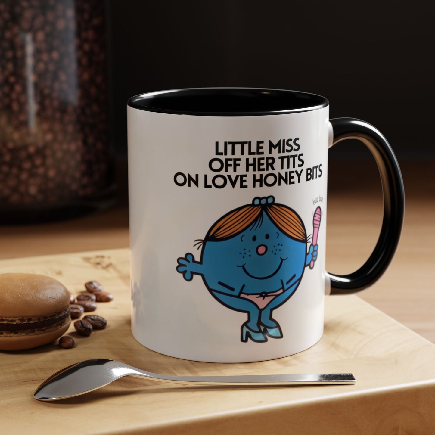 Novelty ' Little Miss Off Her Tits On Love Honey Bits' Funny Valentines Mug / Coaster