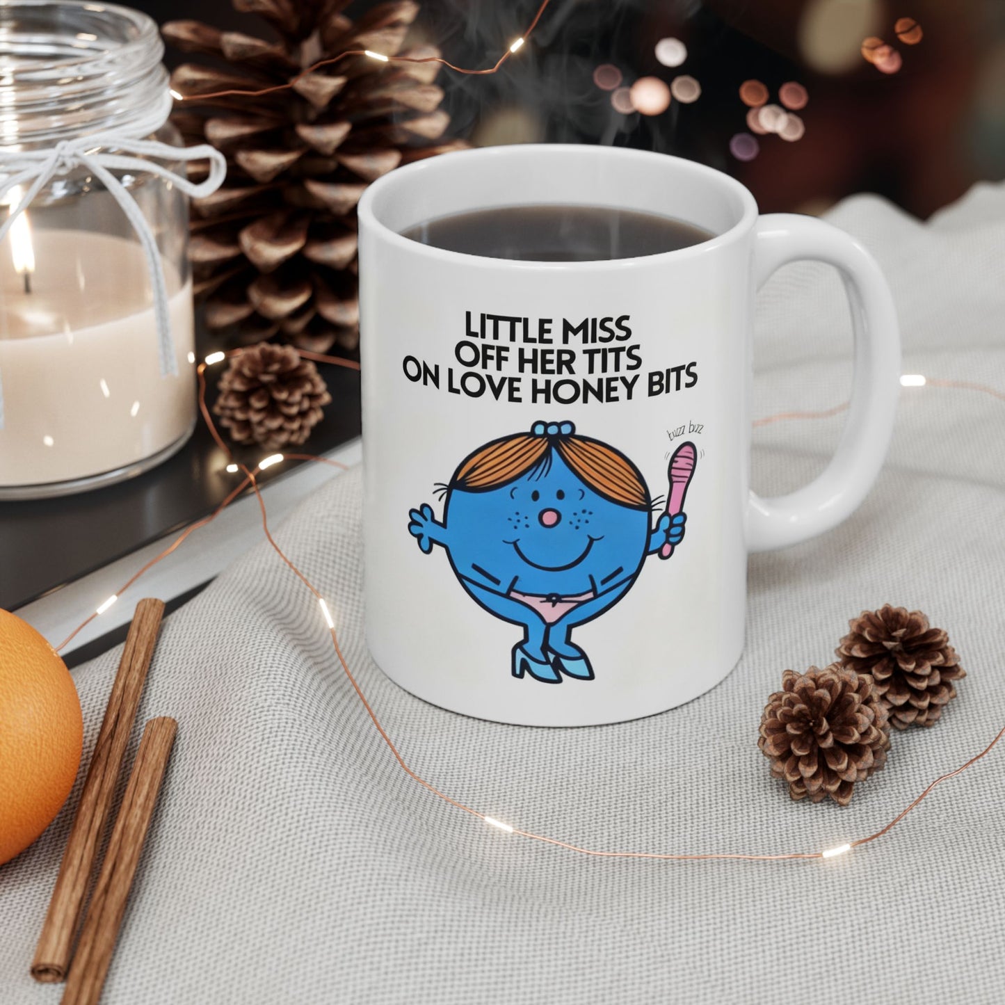 Novelty ' Little Miss Off Her Tits On Love Honey Bits' Funny Valentines Mug / Coaster