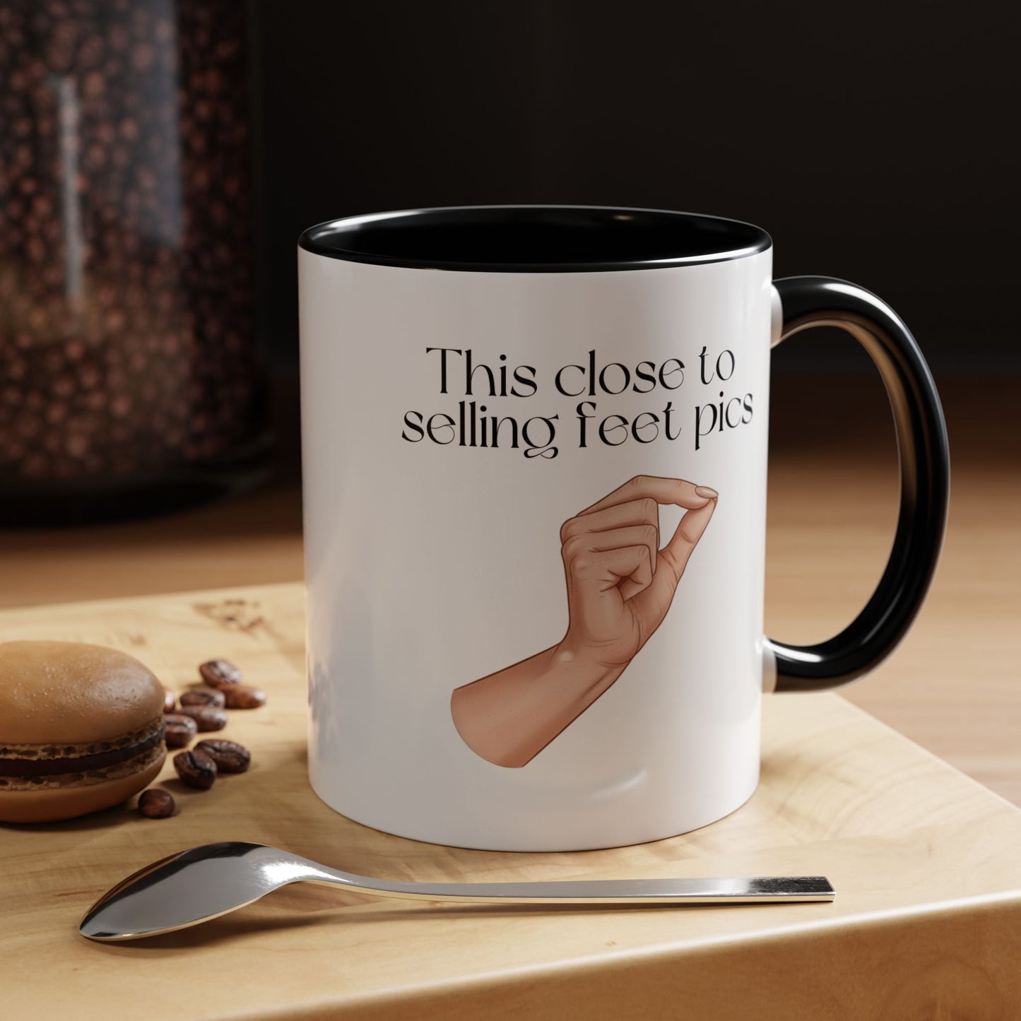 Novelty Womens 'This Close to Selling Feet Pics' Funny Mug / Coaster
