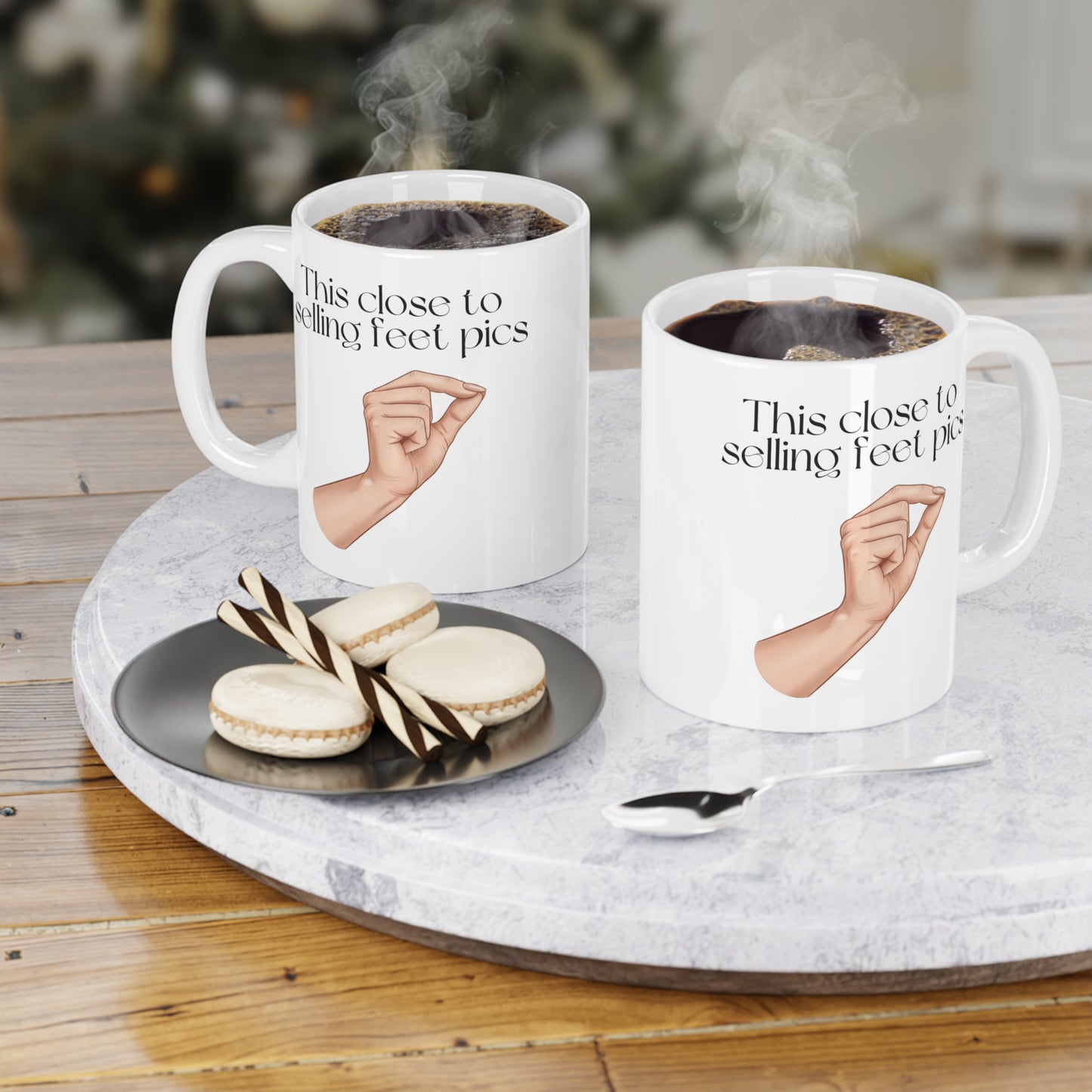 Novelty Womens 'This Close to Selling Feet Pics' Funny Mug / Coaster