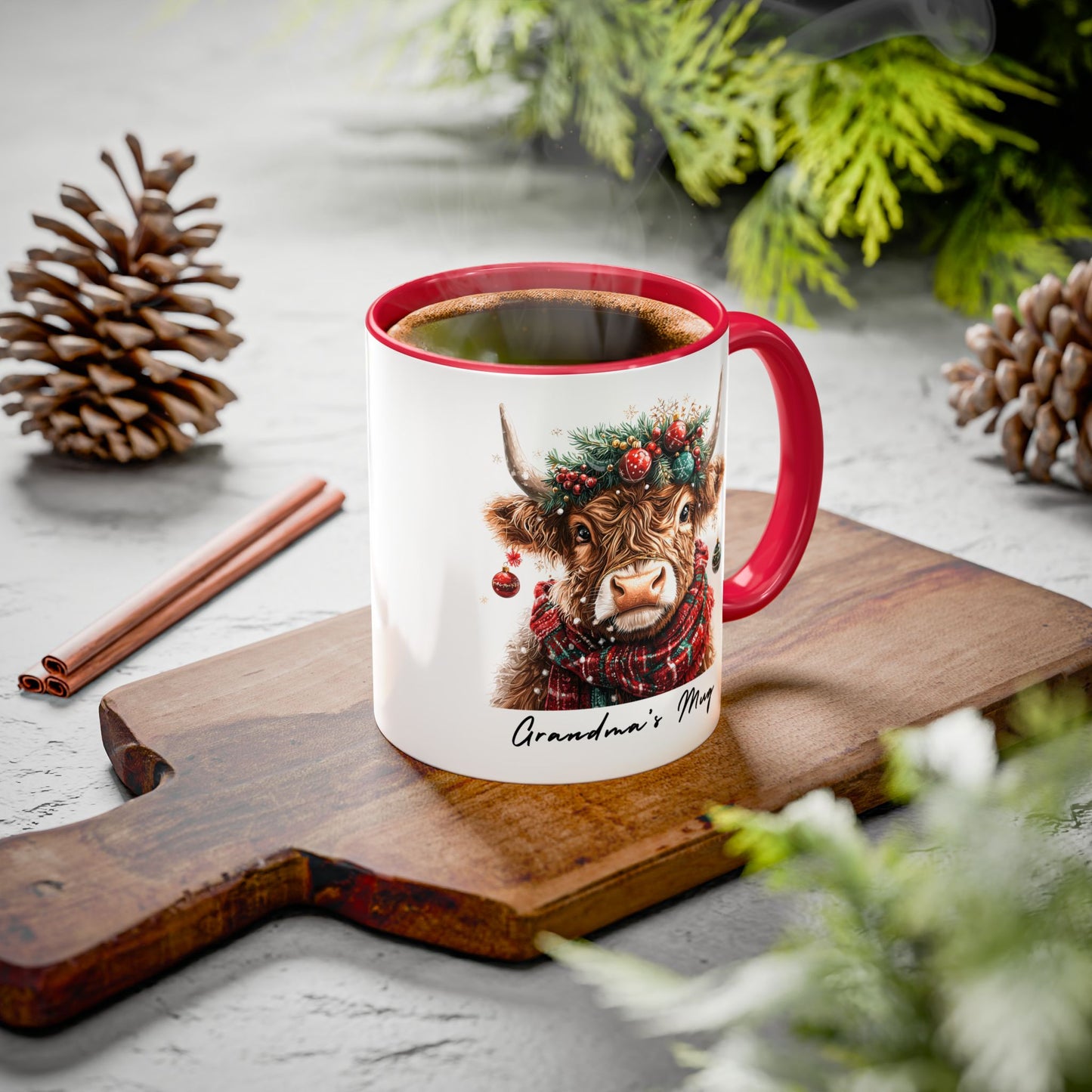 Personalised Christmas Highland Cow 11oz Mug