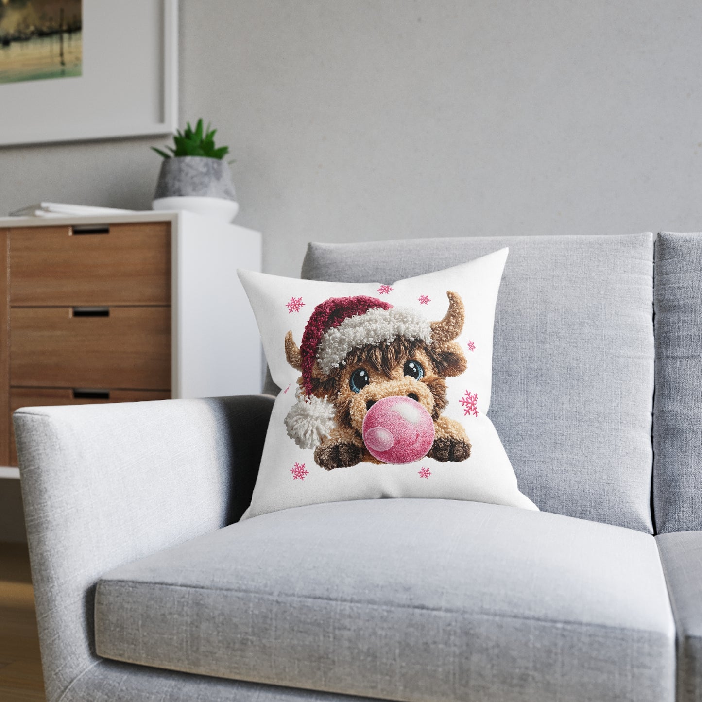 Highland Cow Bubble Yarn Christmas Cushion Cover