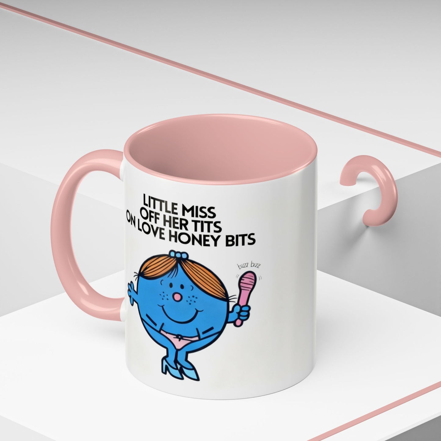 Novelty ' Little Miss Off Her Tits On Love Honey Bits' Funny Valentines Mug / Coaster