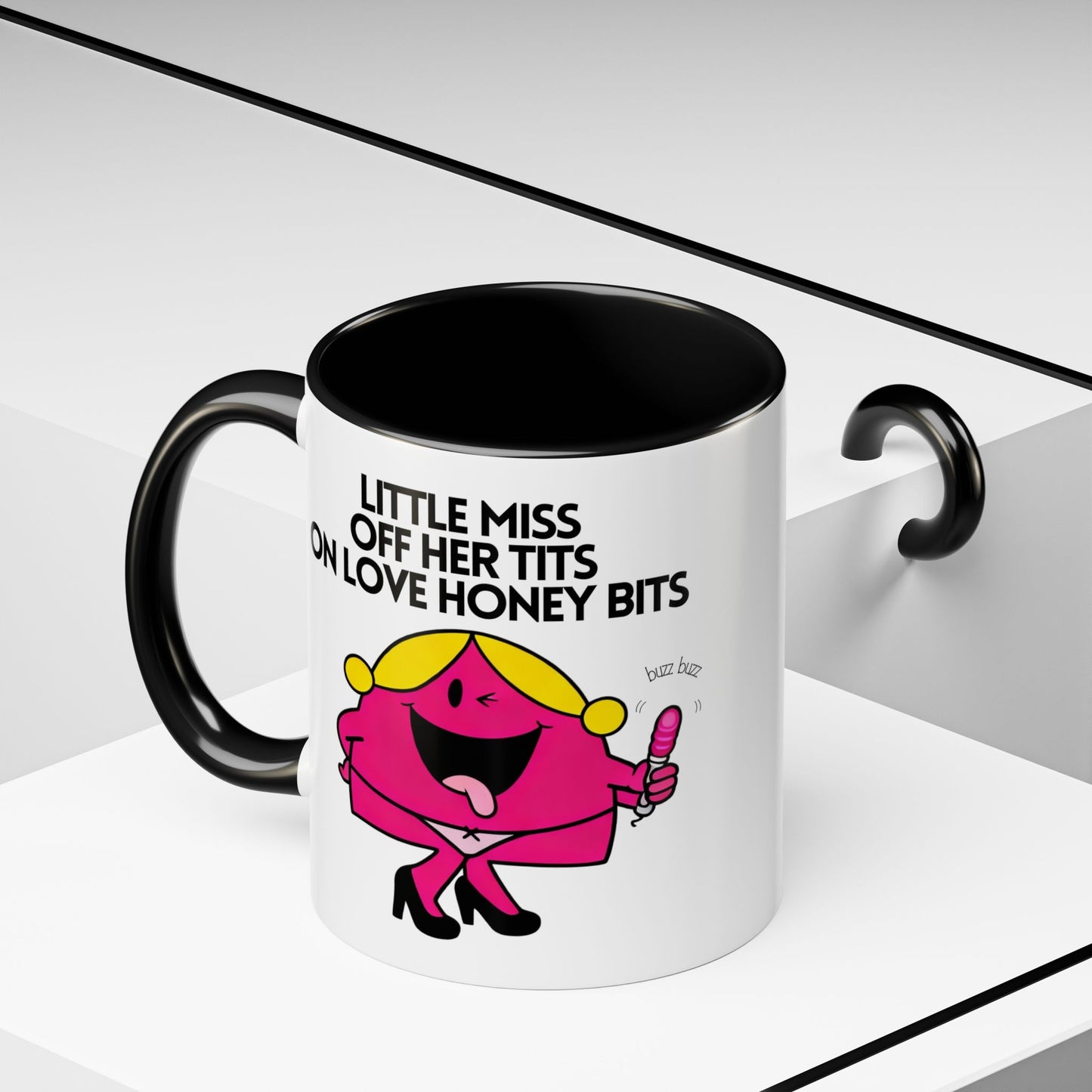 Novelty 'Little Miss Off Her Tits On Love Honey Bits' Funny Valentines Mug / Coaster