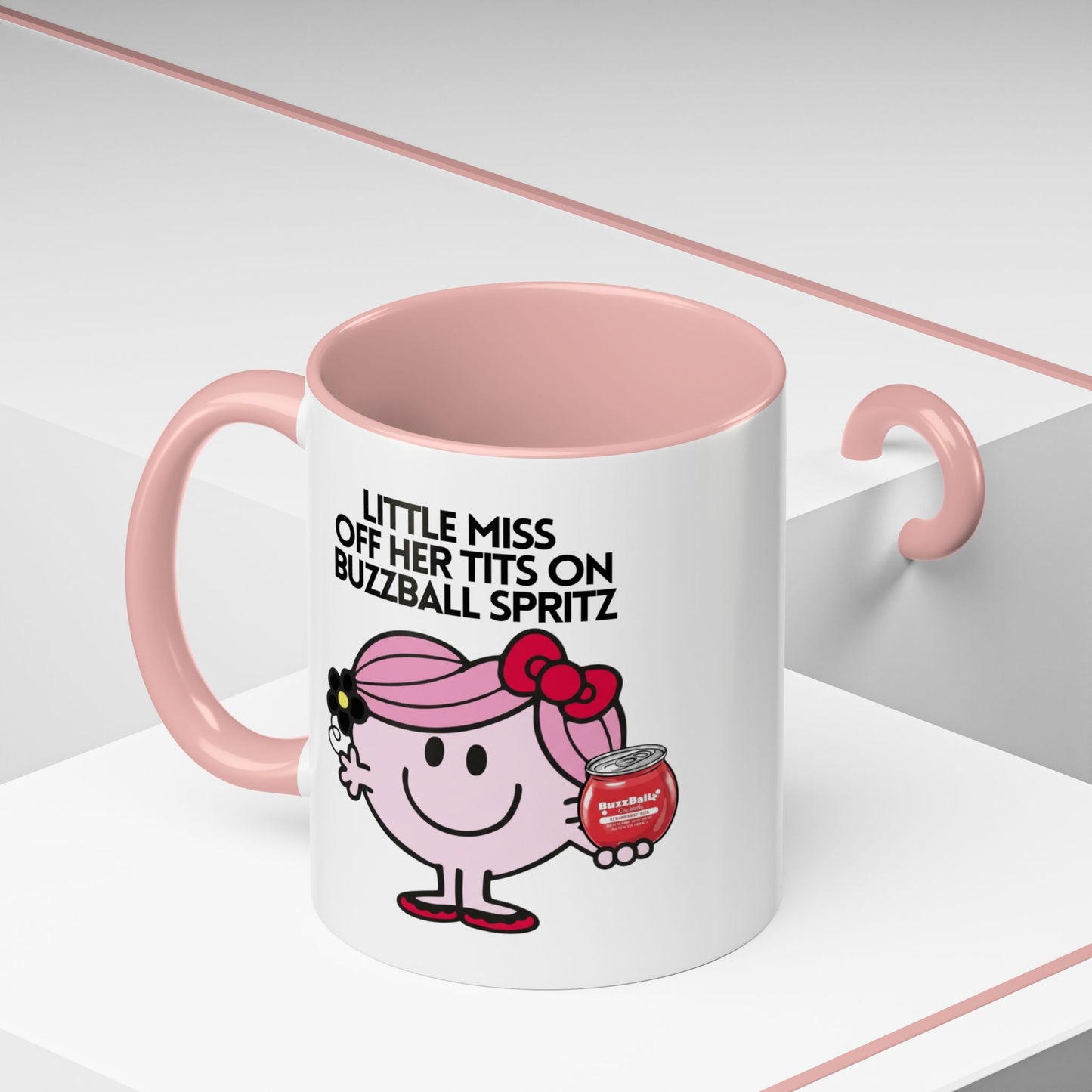 Novelty Little Miss ' Off Her Tits on Buzzball Spritz' Character Mug 11oz
