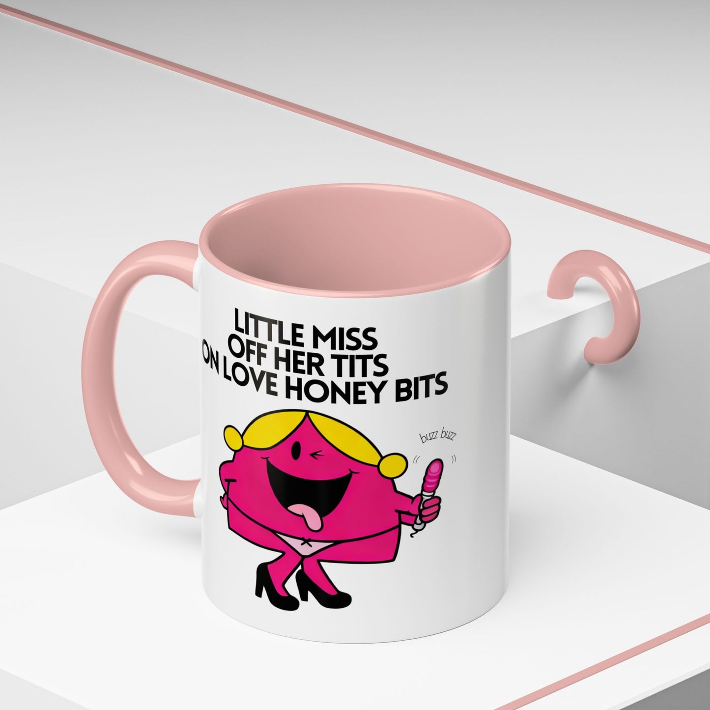 Novelty 'Little Miss Off Her Tits On Love Honey Bits' Funny Valentines Mug / Coaster