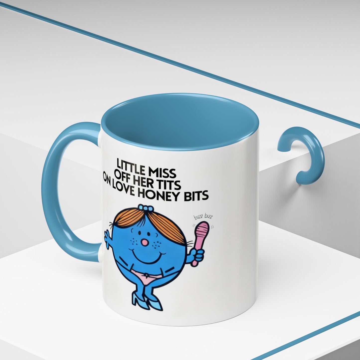 Novelty ' Little Miss Off Her Tits On Love Honey Bits' Funny Valentines Mug / Coaster