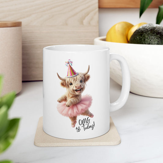 Personalised Birthday Cartoon Highland Cow Sports Bottle 500ml / Mug / Coaster