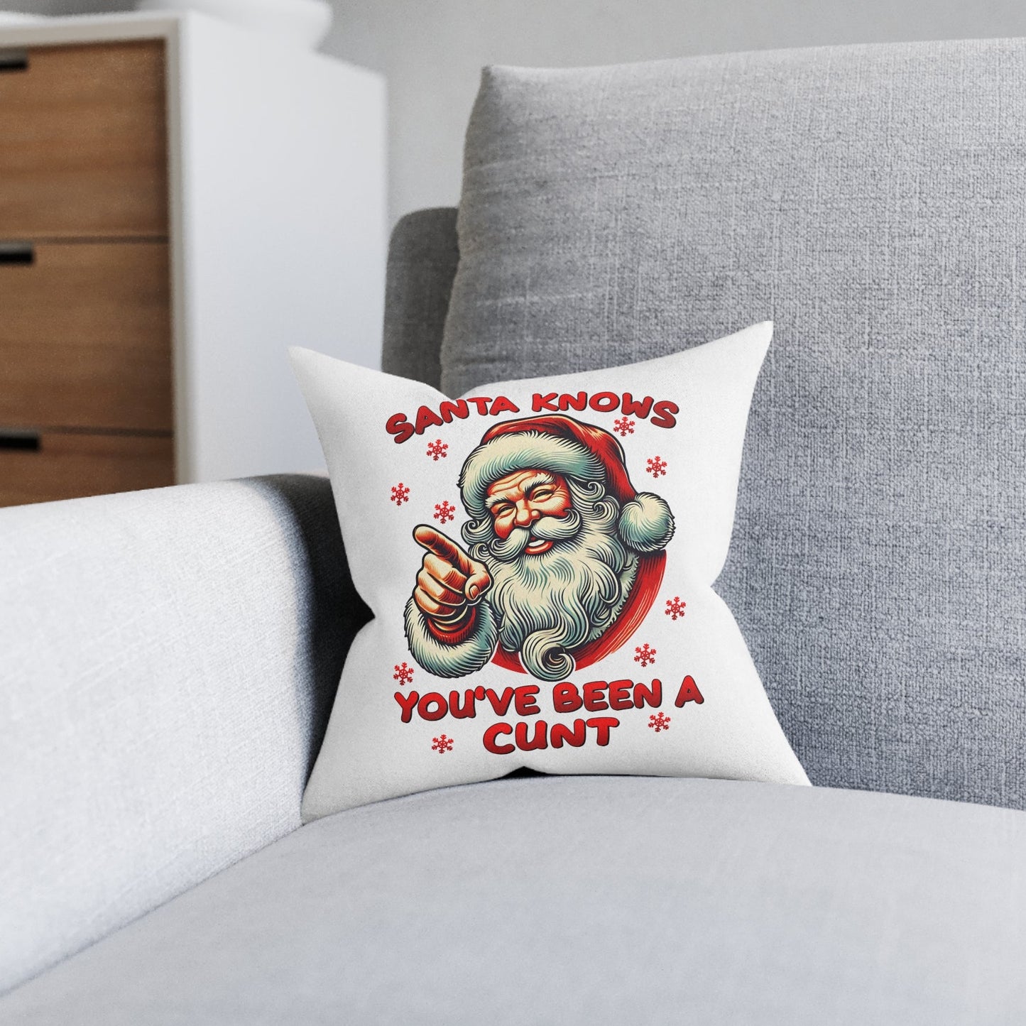 'Santa Knows Youve Been a C**t' Novelty Humour Christmas Cushion Cover