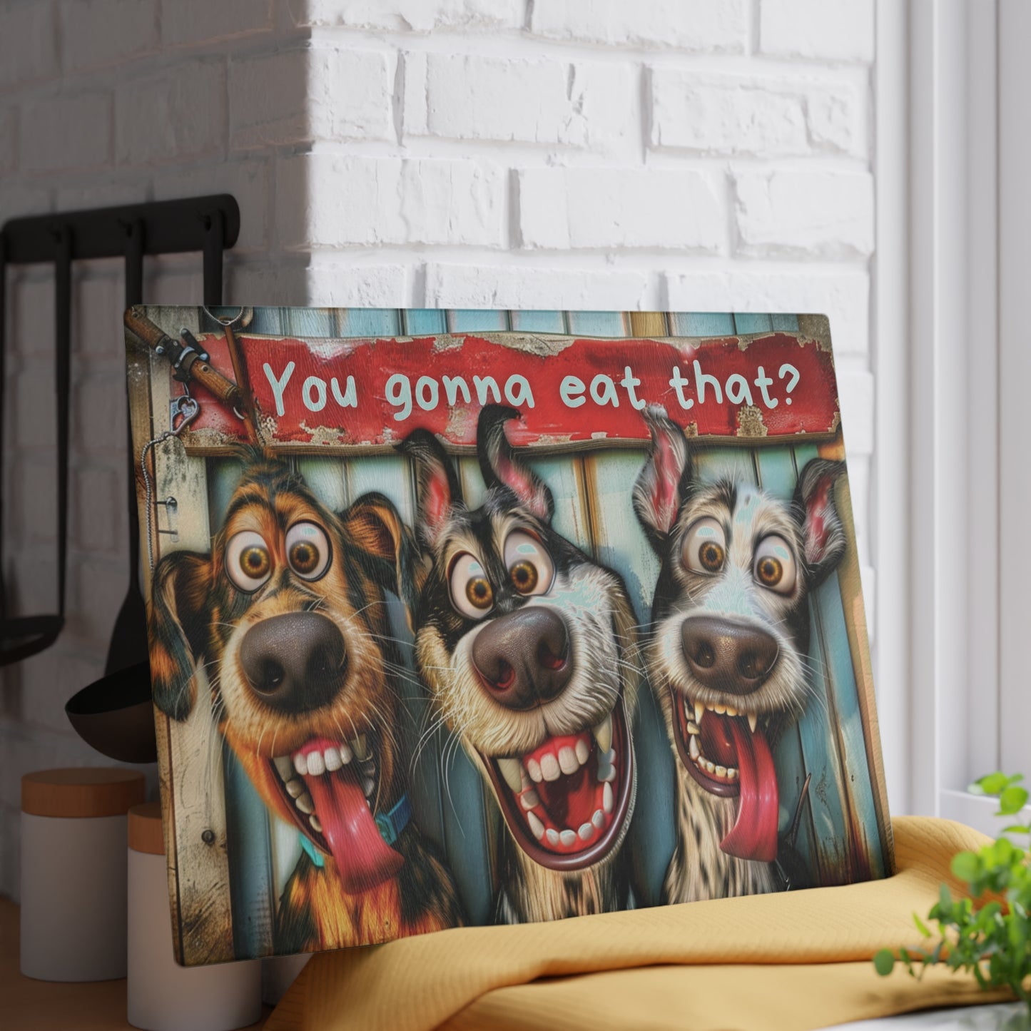Novelty Dog 'You Gonna Eat That' Kitchen Cutting Tempered Glass Chopping Board