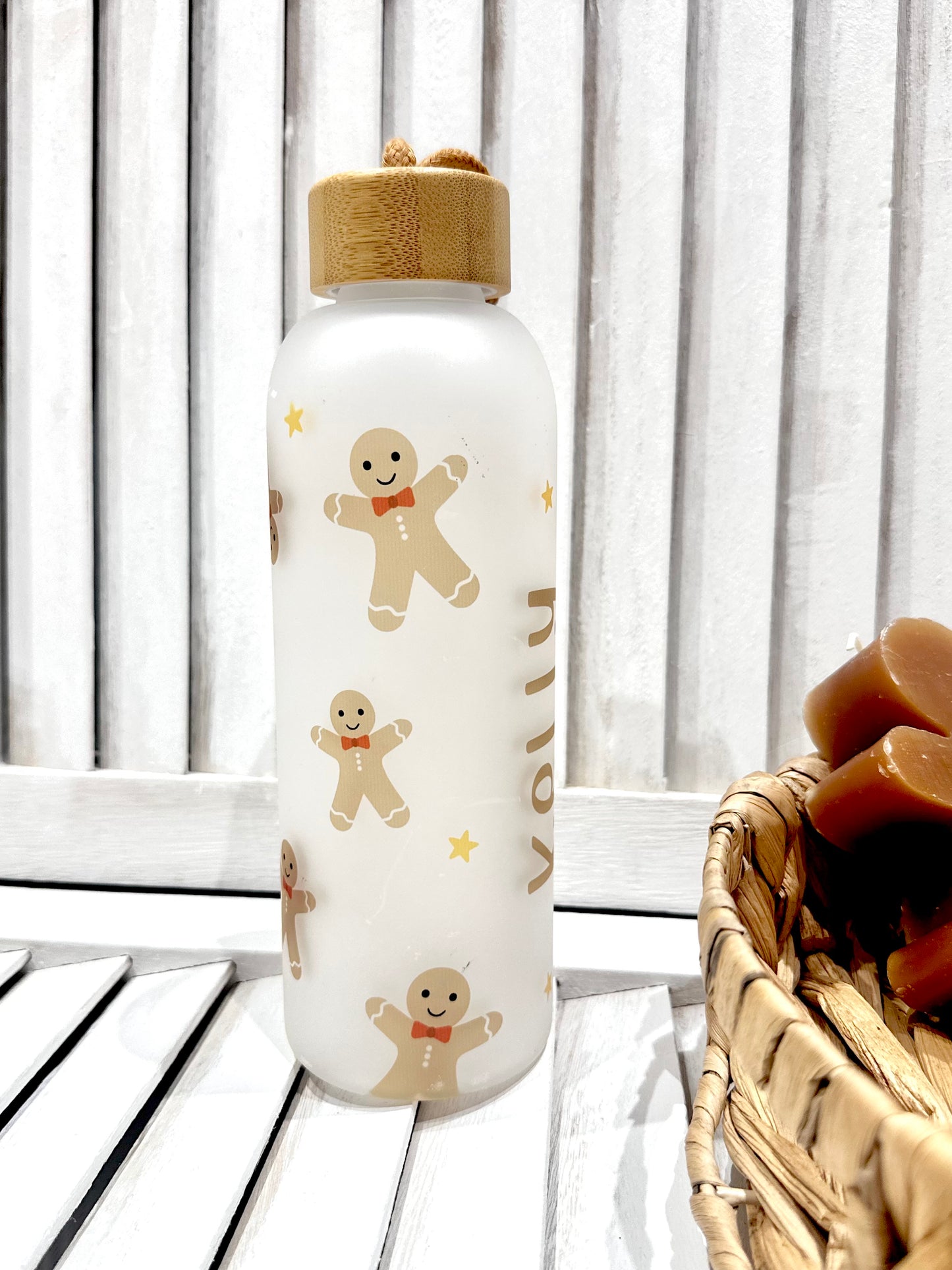 Personalised Gingerbread Frosted Water Bottle With Bamboo Lid - 25oz