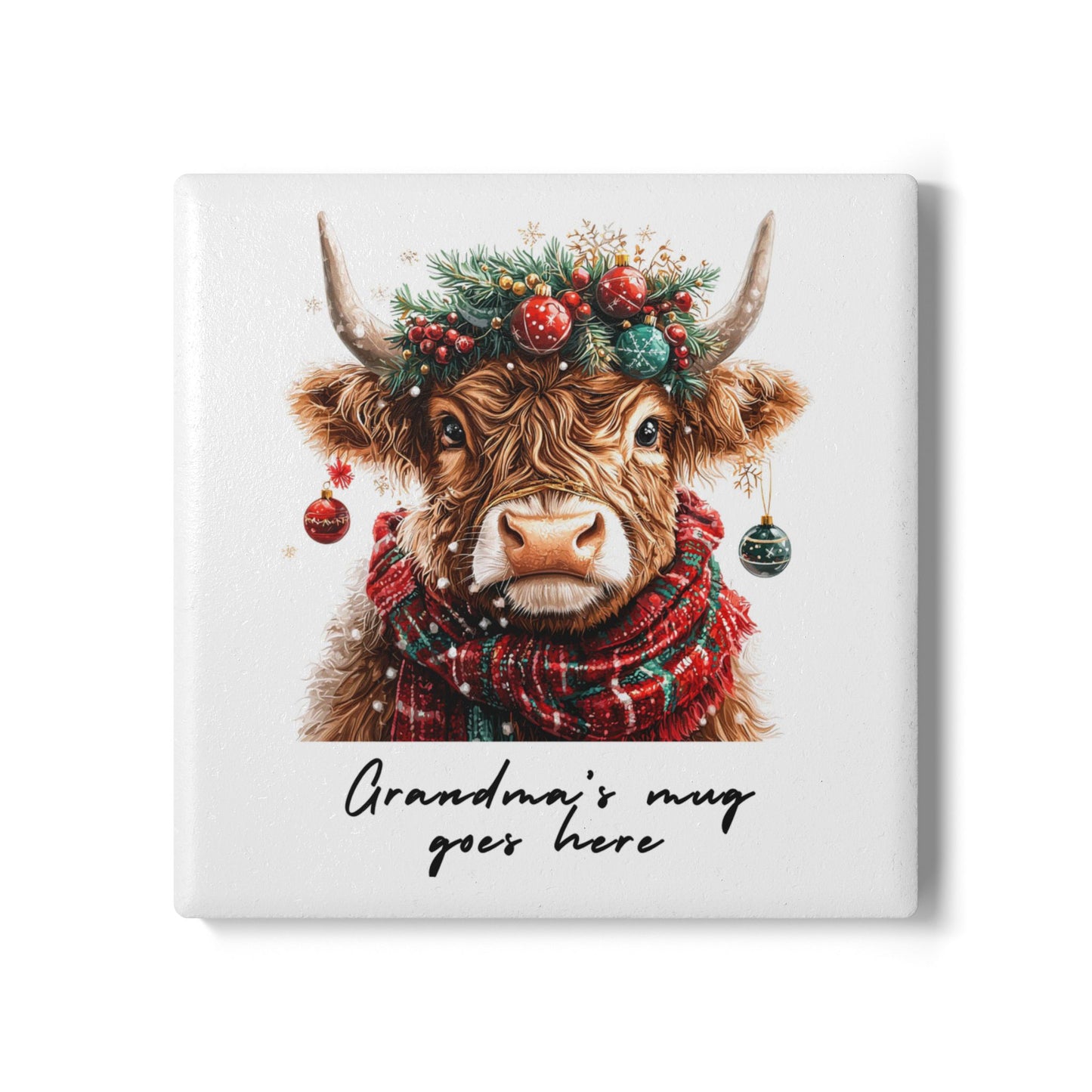 Personalised Christmas Highland Cow Ceramic Coaster