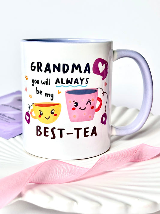 'Grandma You'll Always Be My Best-Tea' Inner Purple Handle Mug