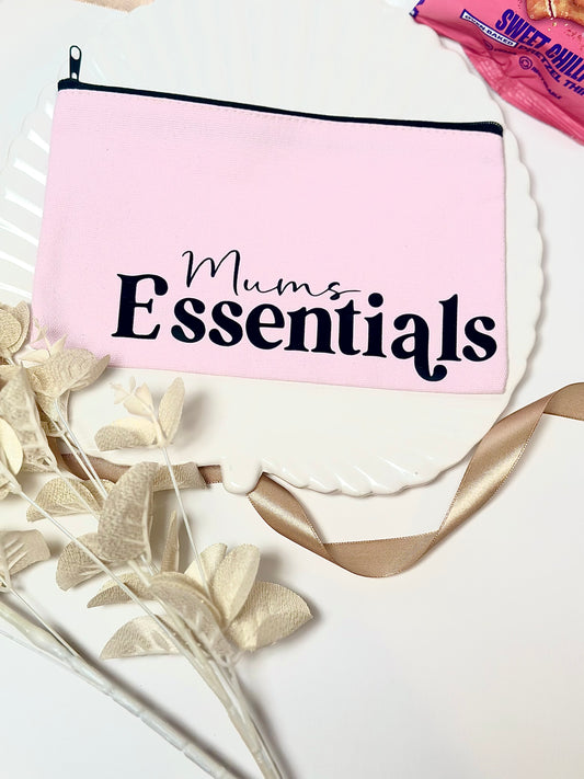 'Mum's Essentials' Pink & Black Zip Pouch