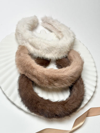 White Faux Fur Wide Headband