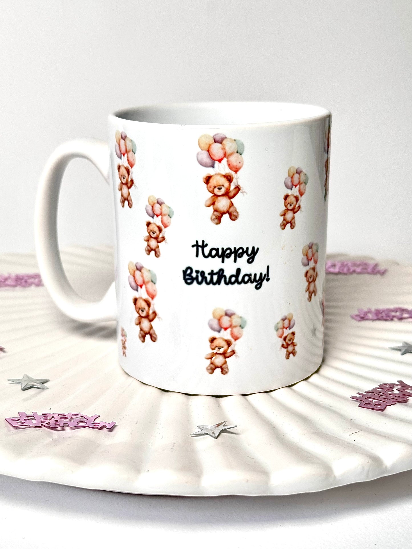 'Happy Birthday' Teddy Bear Printed Mug