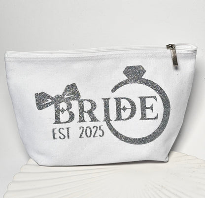 'Bride EST. 25' Silver Glitter Pouch