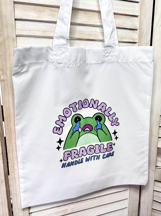 Emotionally Fragile Printed Tote Bag Long Handles